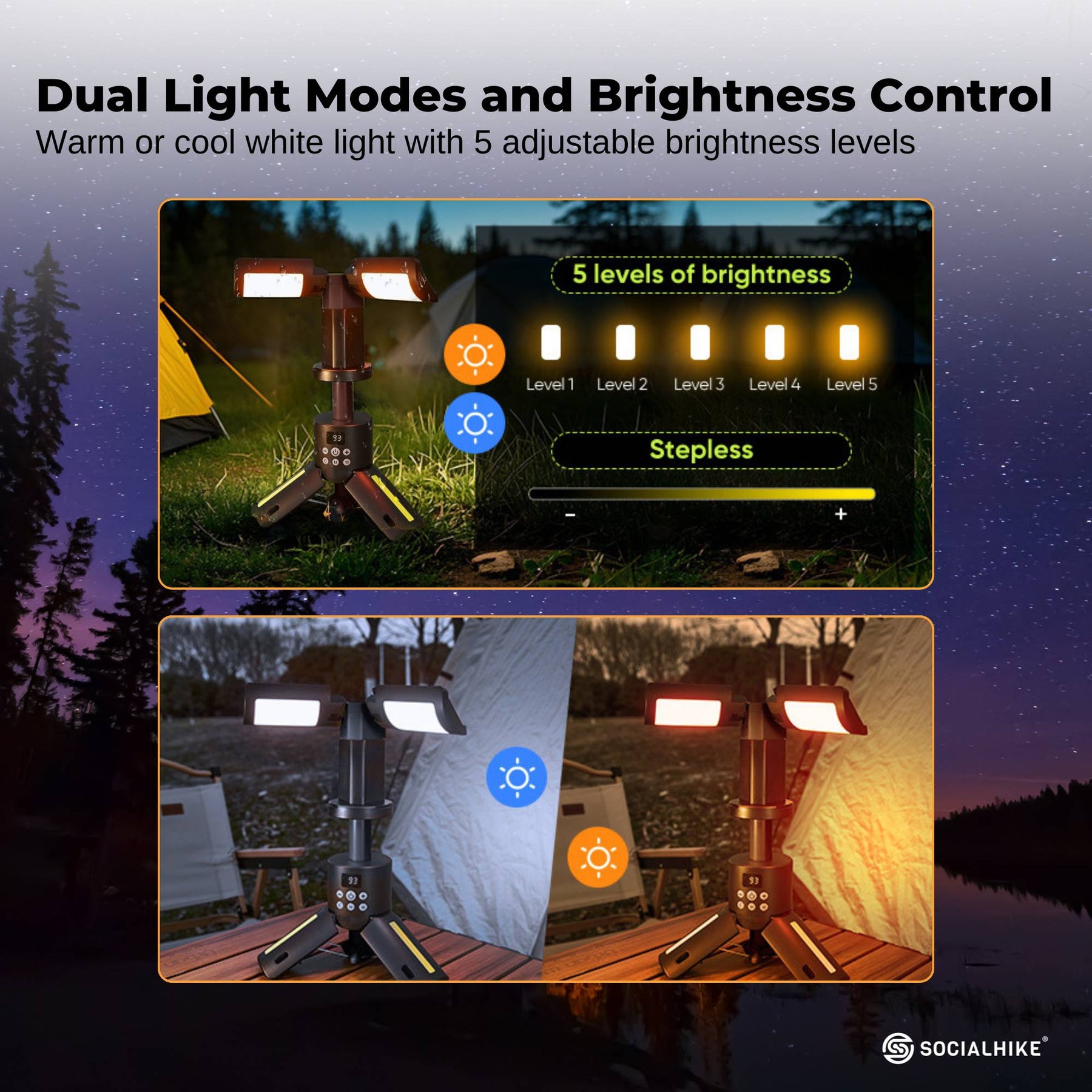 Social Hike Rechargeable Telescopic Camping Light 100cm, 20W Power Bank, IPX6 - SuperSaverAU - view 4