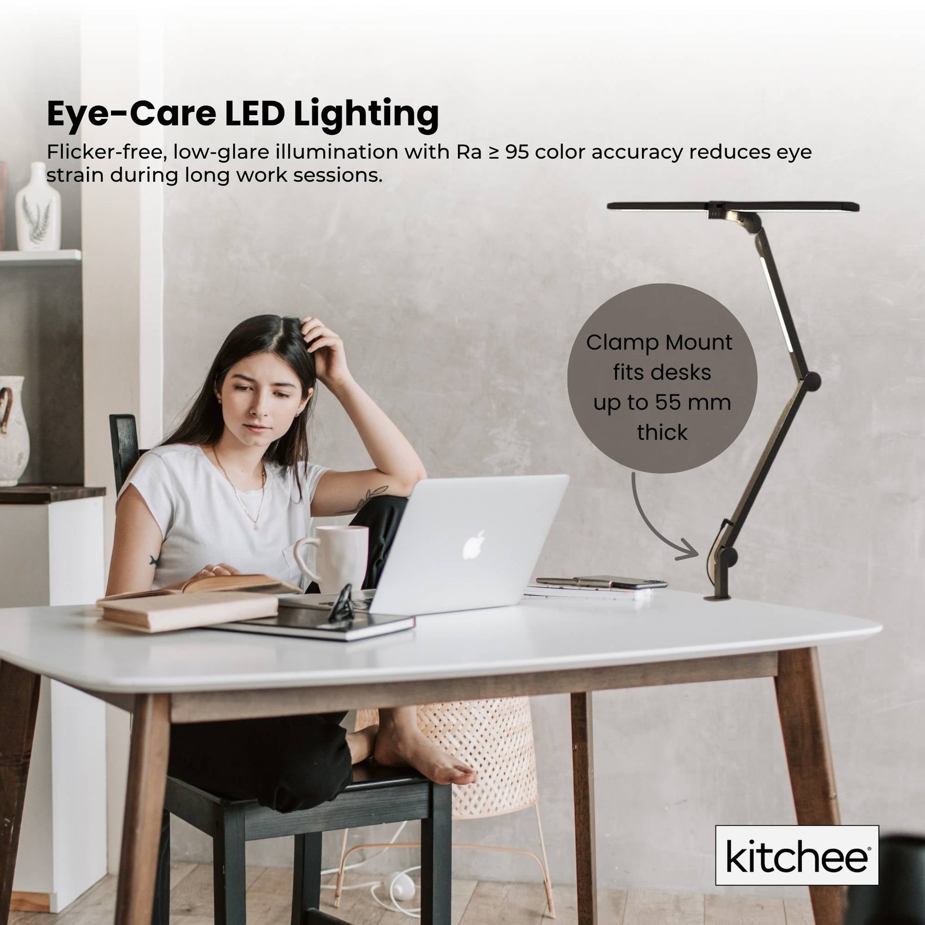 Kitchee Tri-Fold LED Desk Lamp 80cm - Dimmable, Eye-Care, Clamp Mount - SuperSaverAU - view 4