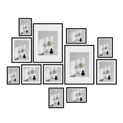 Kitchee Photo Frame Set – Matt Black Mixed Sizes, 12 Piece