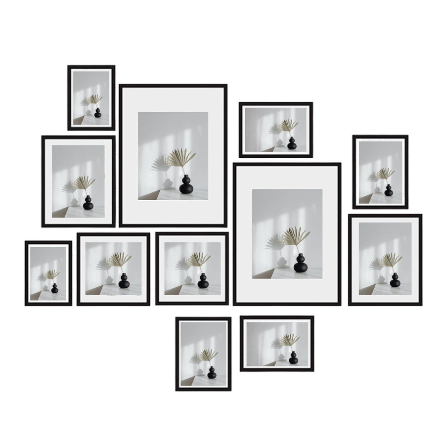 Kitchee Photo Frame Set – Matt Black Mixed Sizes, 12 Piece