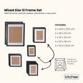 Kitchee Photo Frame Set – Matt Black Mixed Sizes, 12 Piece