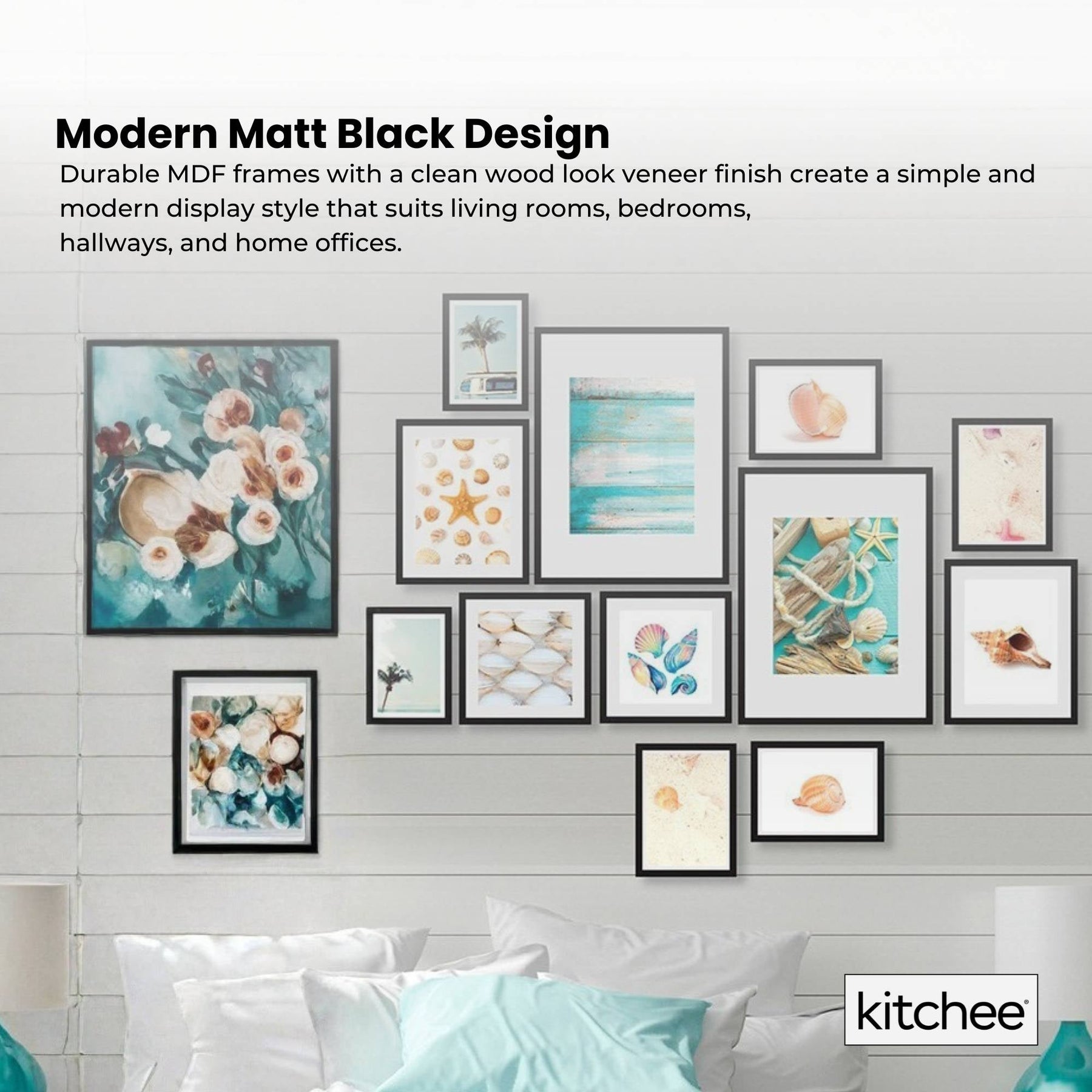 Kitchee Photo Frame Set – Matt Black Mixed Sizes, 12 Piece