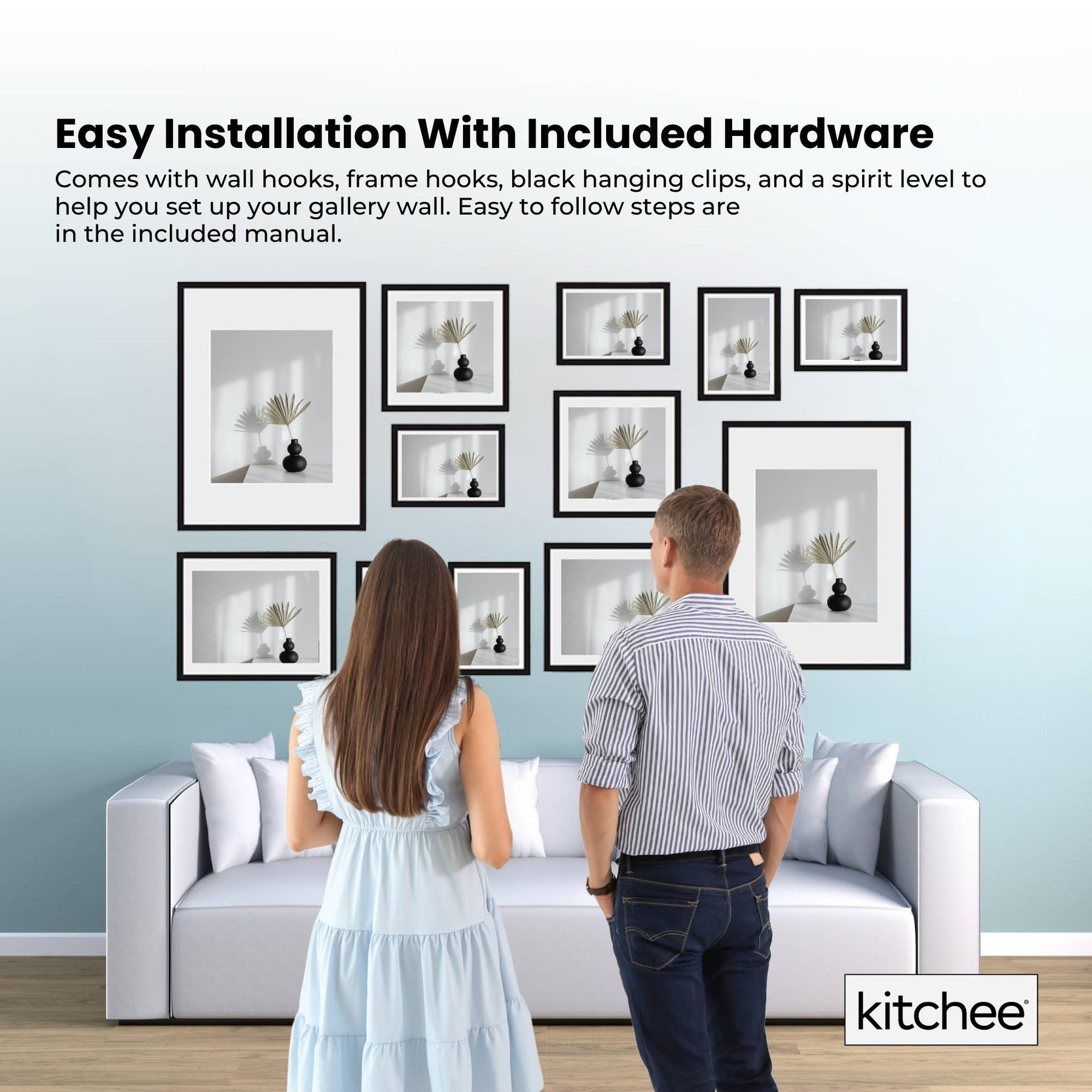 Kitchee Photo Frame Set – Matt Black Mixed Sizes, 12 Piece