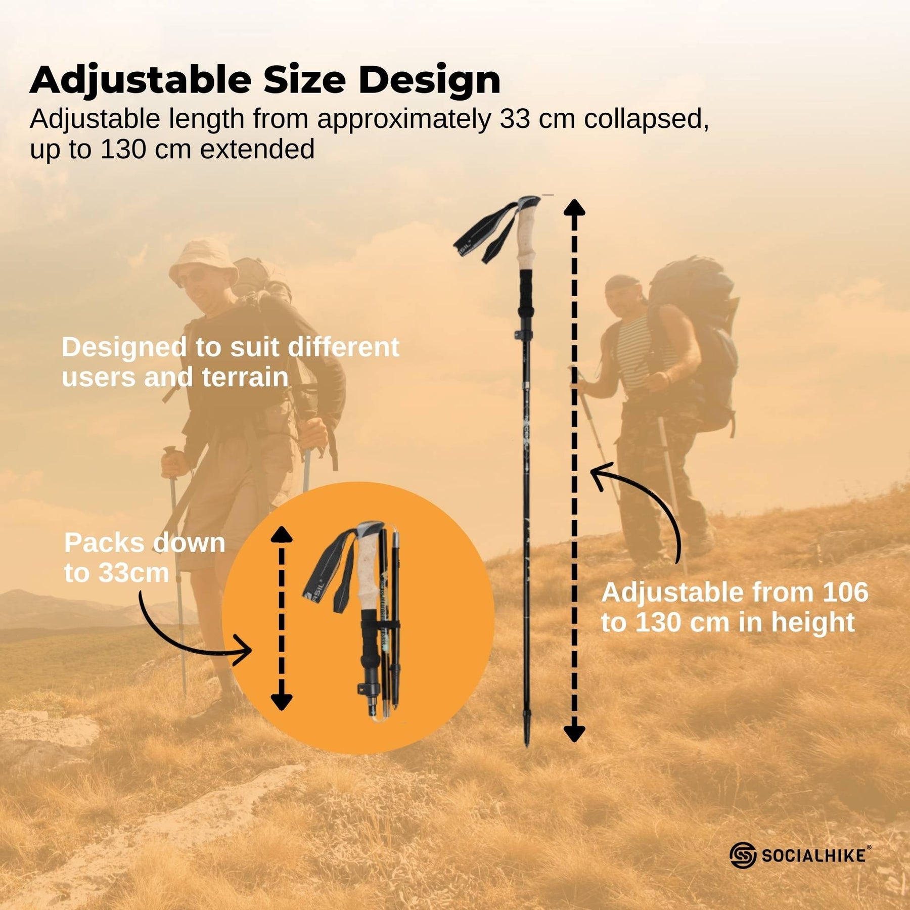 Social Hike Adjustable Trekking Poles Set - 2 Pack