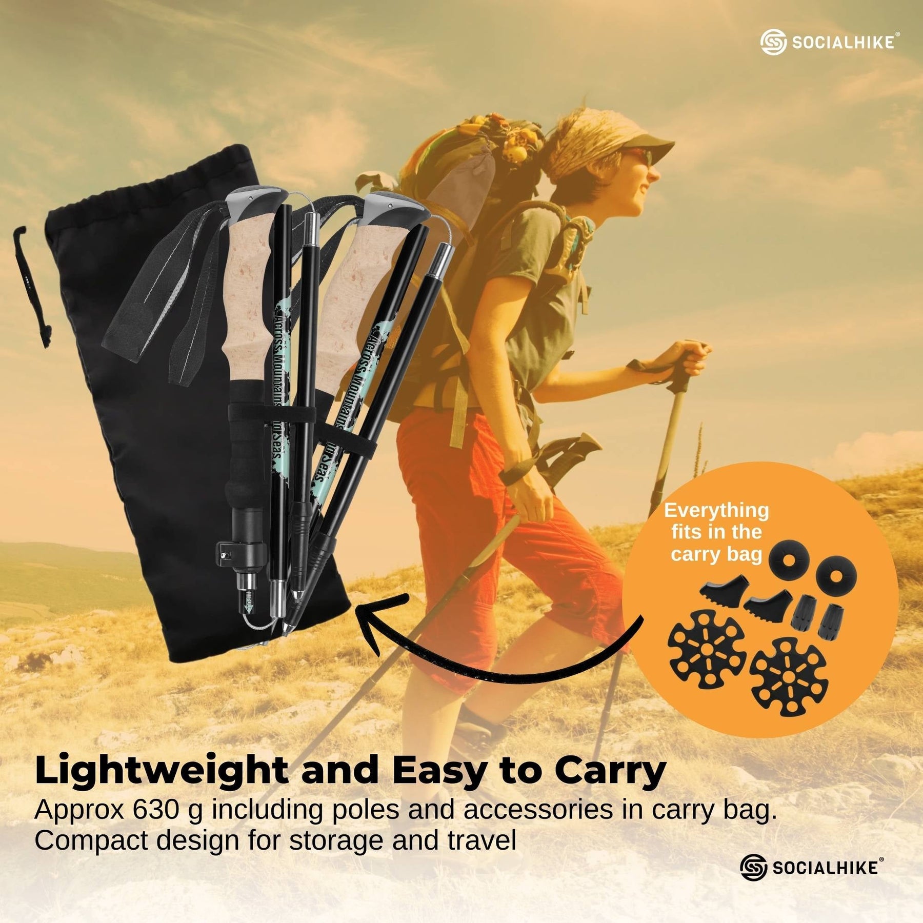 Social Hike Adjustable Trekking Poles Set - 2 Pack