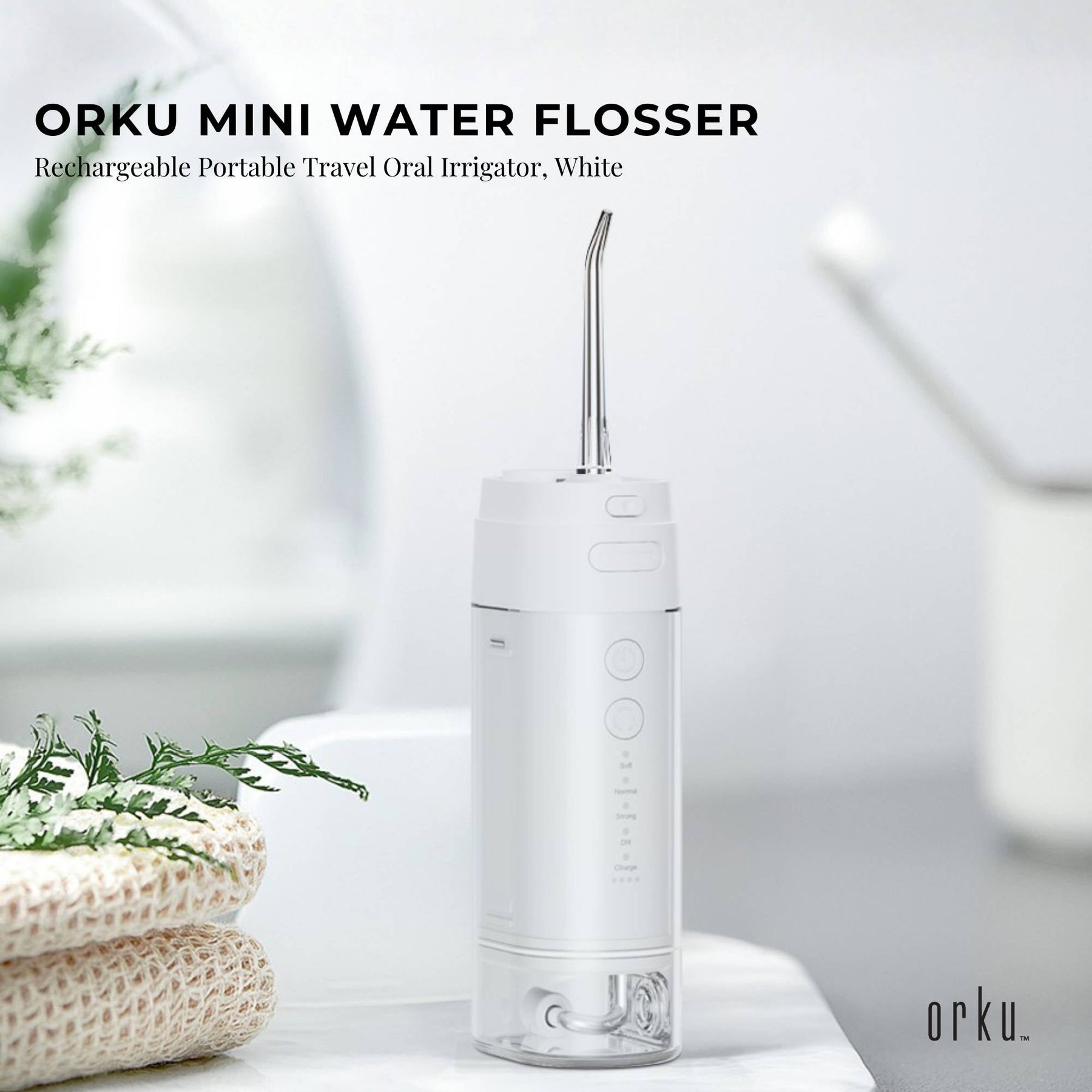 Orku Mini Rechargeable Water Flosser 180ml Travel Oral Irrigator USB-C