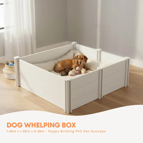 Rooster Farms PVC Dog Whelping Box with Anti-Crush Rail - 1.48m