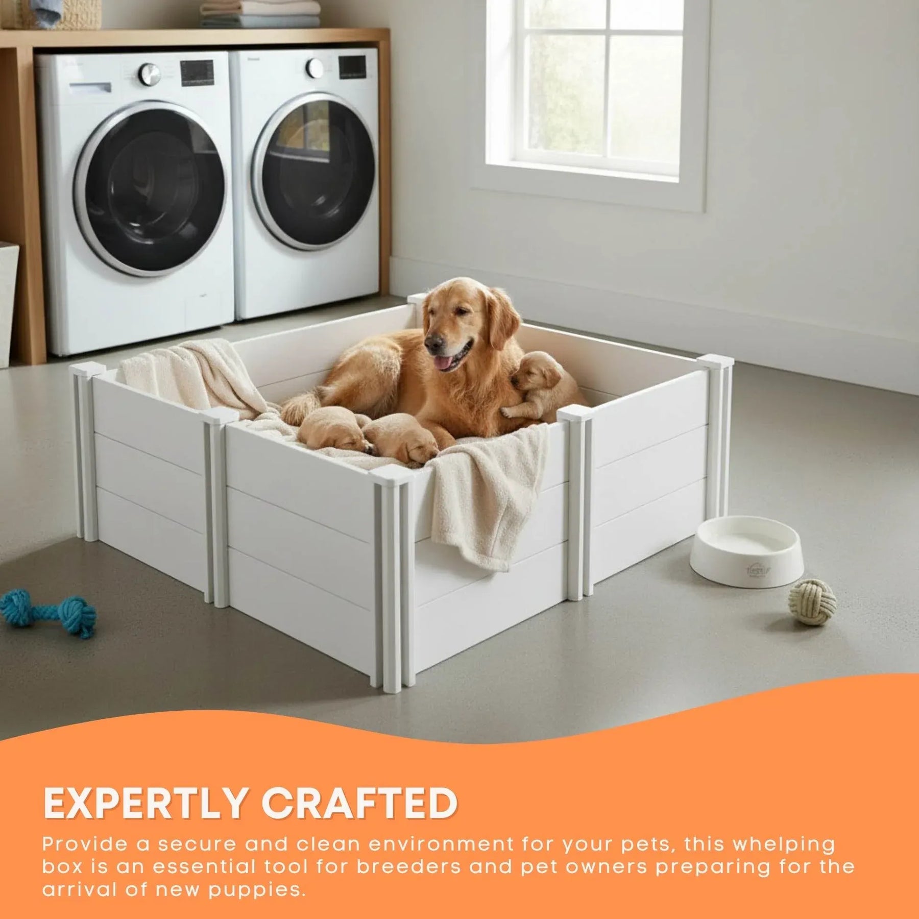 Rooster Farms PVC Dog Whelping Box with Anti-Crush Rail - 1.48m