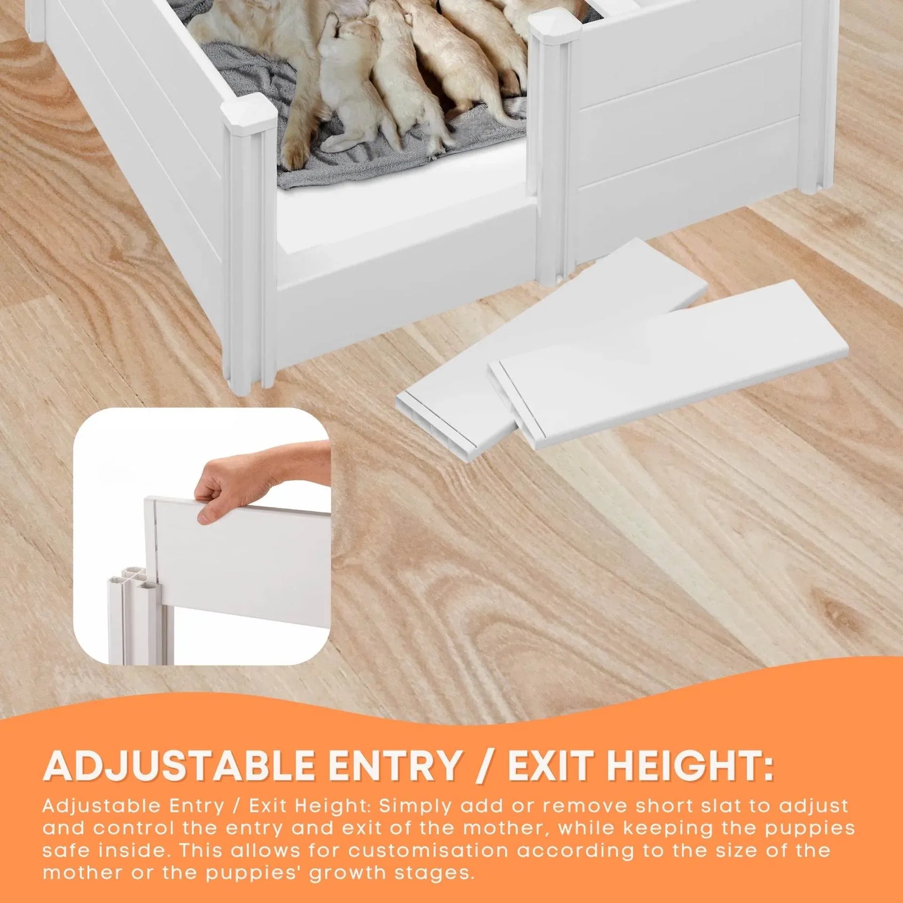 Rooster Farms PVC Dog Whelping Box with Anti-Crush Rail - 1.48m