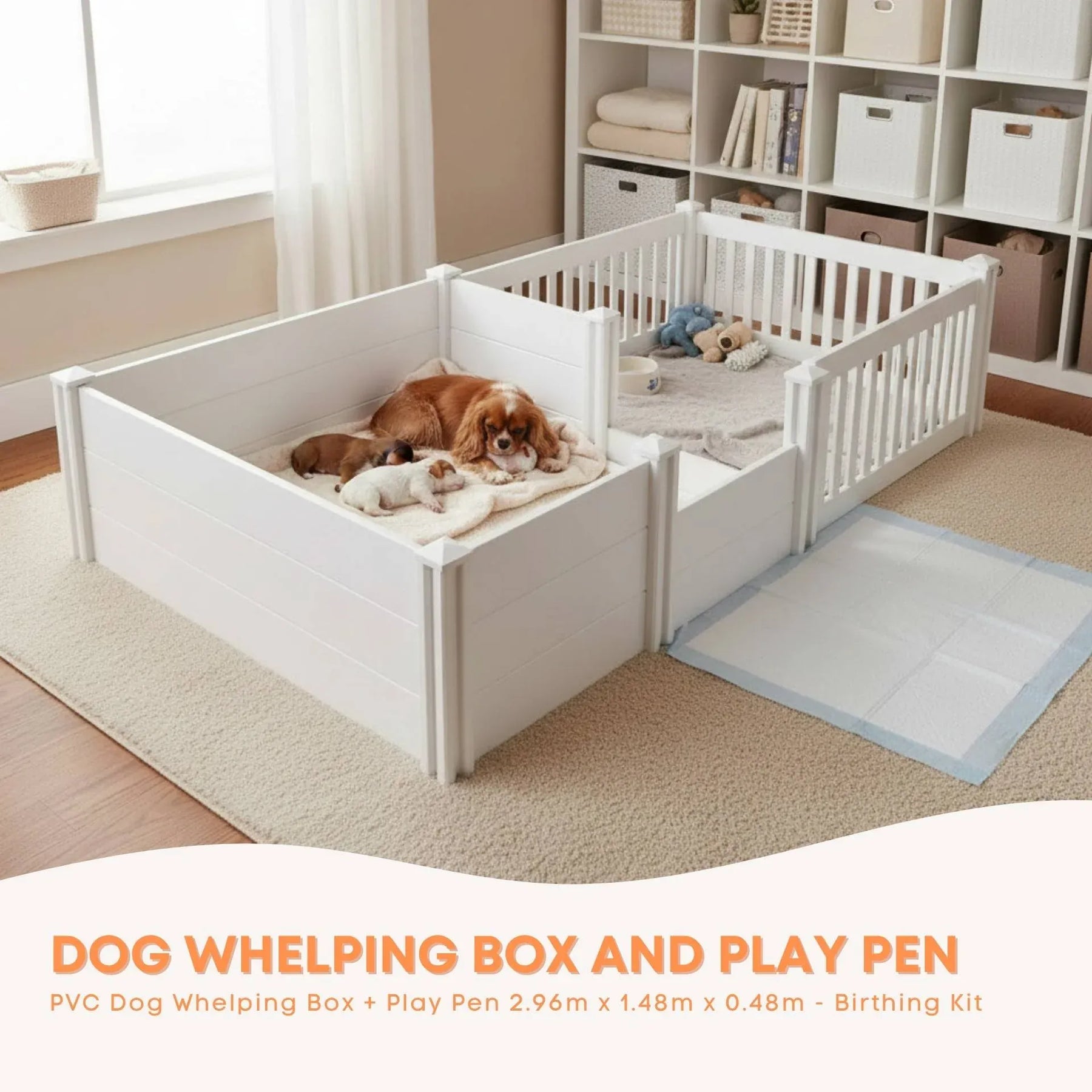 Rooster Farms PVC Dog Whelping Box & Playpen Kit - 2.96m x 1.48m
