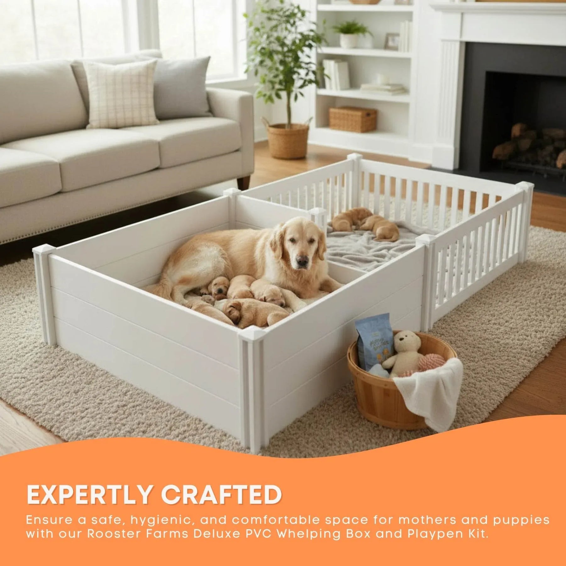 Rooster Farms PVC Dog Whelping Box & Playpen Kit - 2.3m x 1.15m