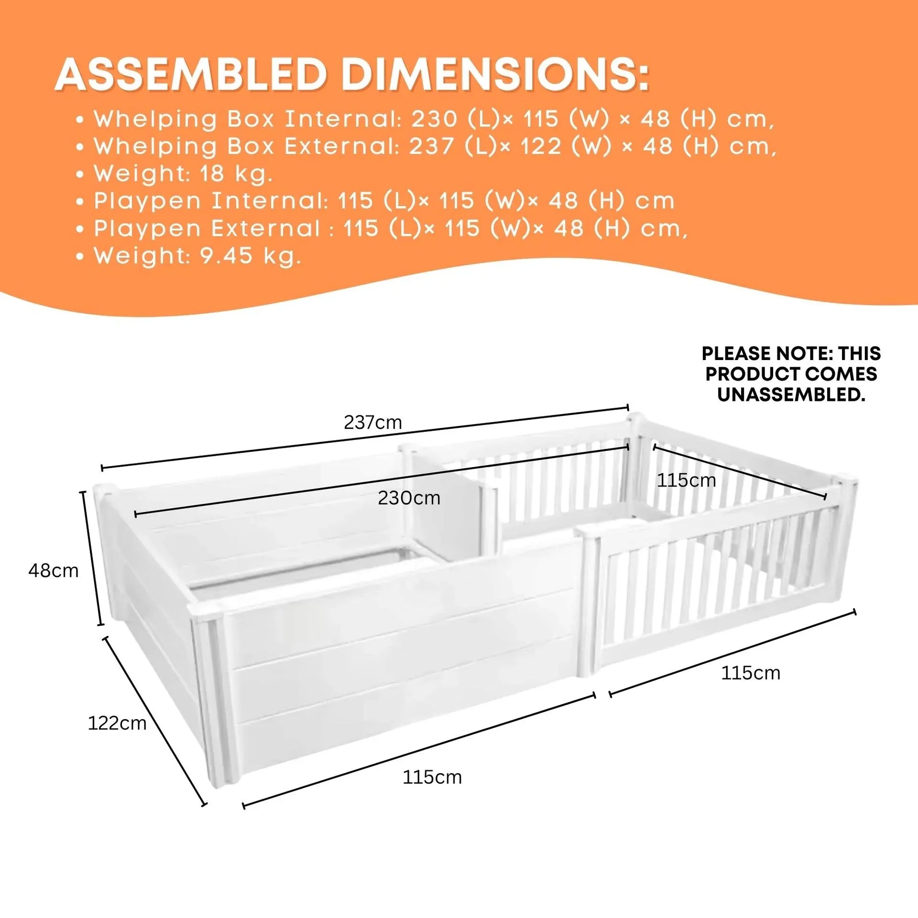 Rooster Farms PVC Dog Whelping Box & Playpen Kit - 2.3m x 1.15m