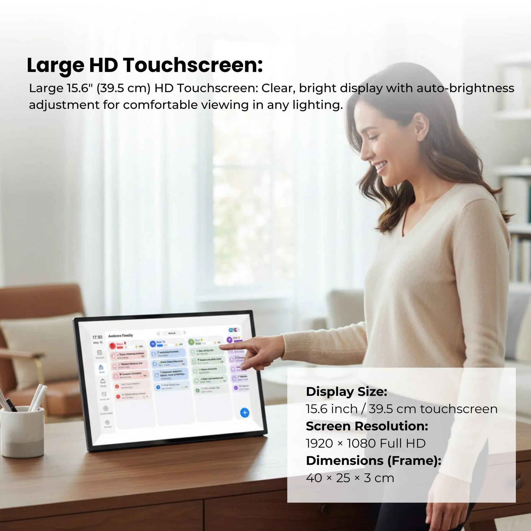 Kitchee Digital Calendar Smart Family Planner – Black 15.6 Inch Touchscreen