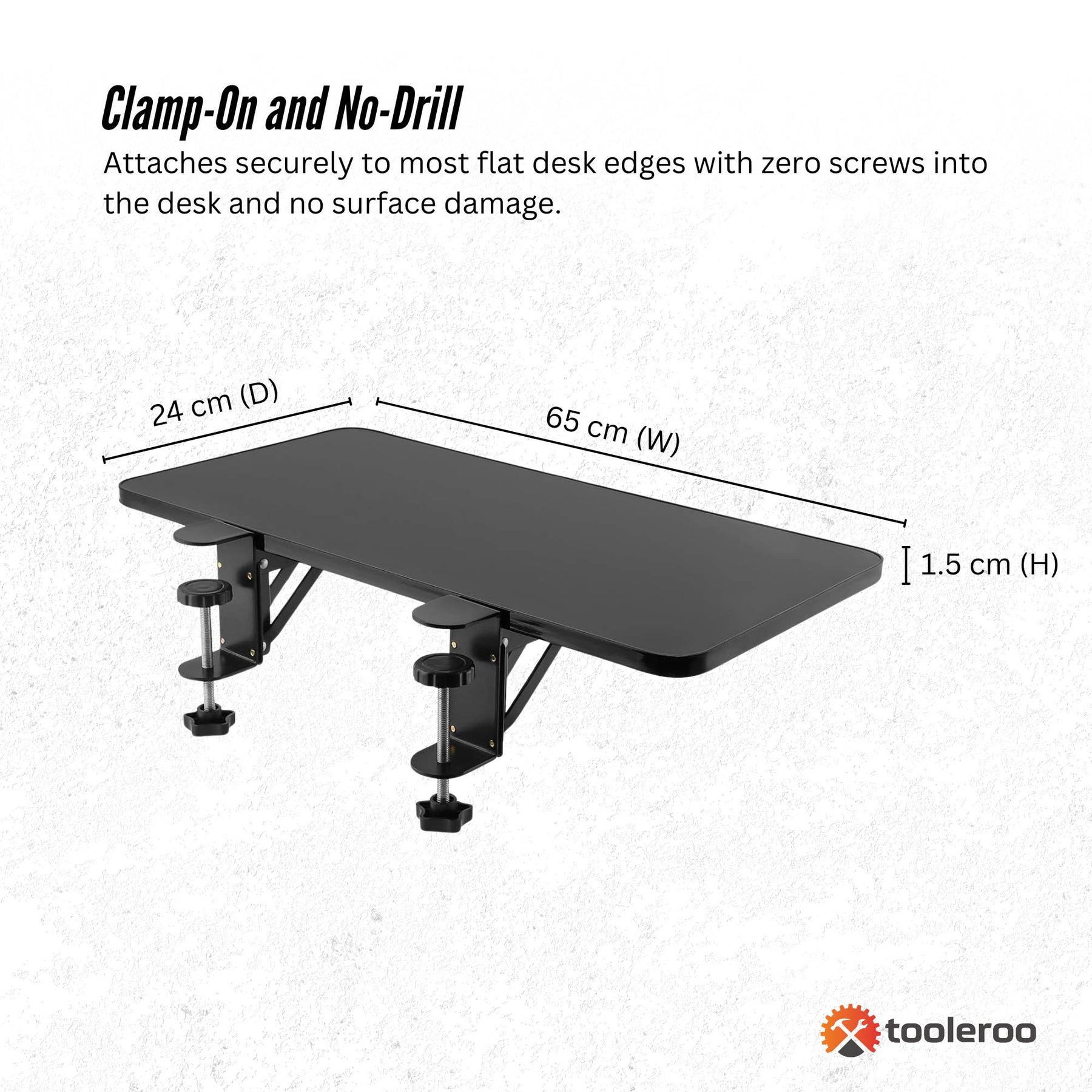 Tooleroo Folding Tray Desk Extender – Black Clamp-On Shelf 65 x 24cm