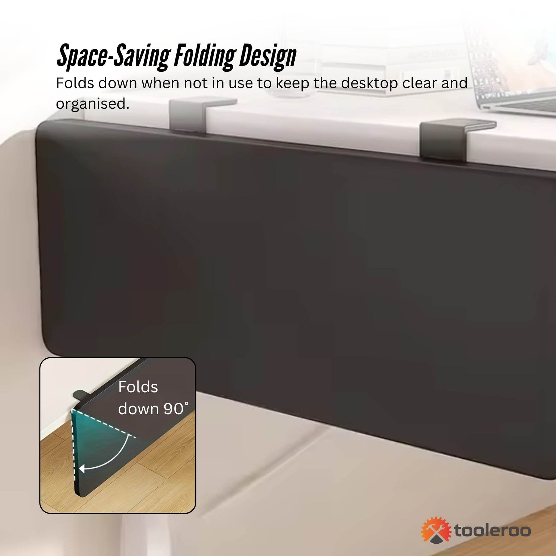 Tooleroo Folding Tray Desk Extender – Black Clamp-On Shelf 65 x 24cm