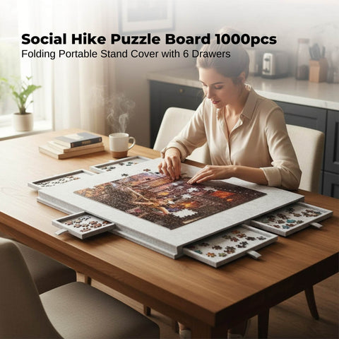 Social Hike 1000 Piece Felt Tilting Puzzle Board Silver with Cover and 6 Drawers