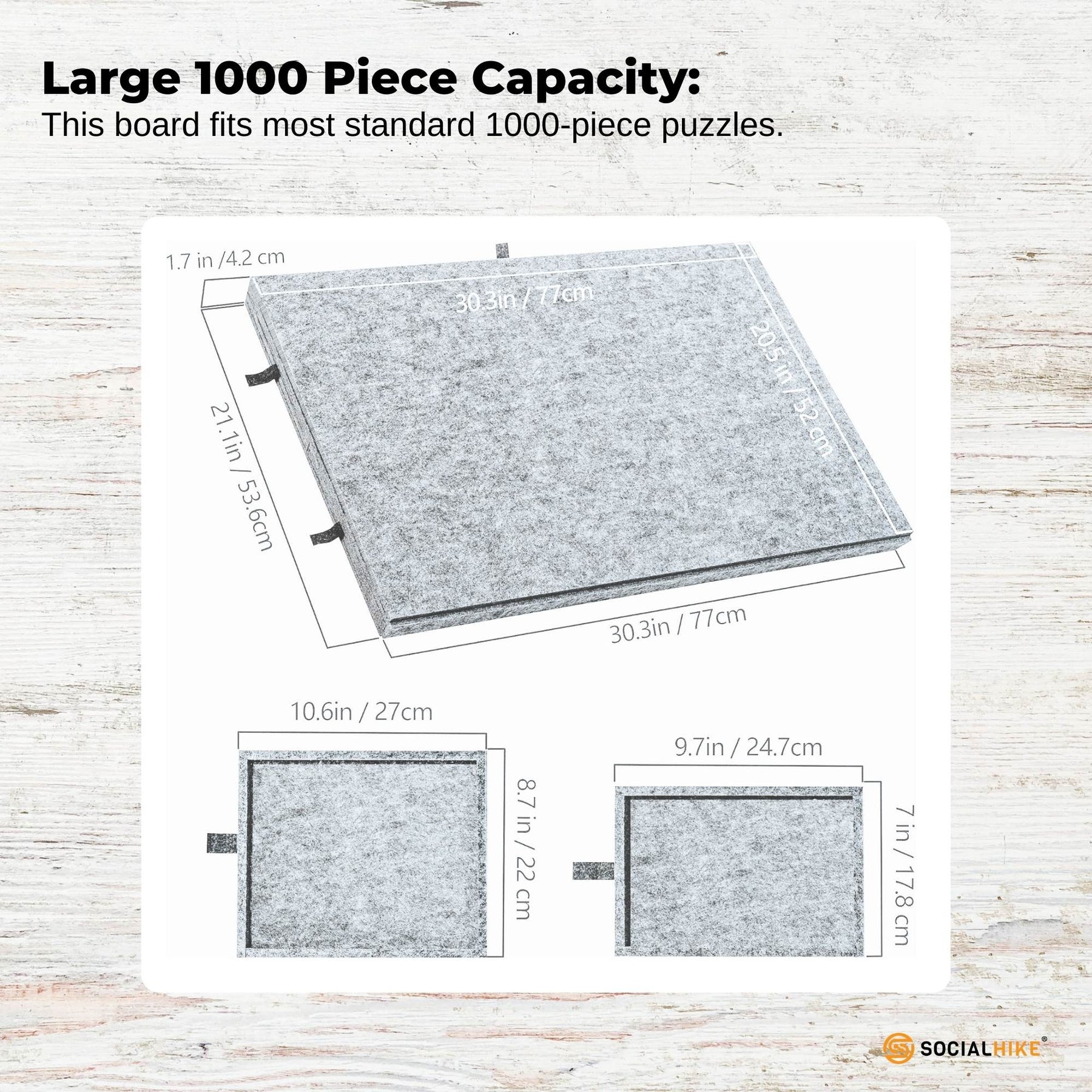 Social Hike 1000 Piece Felt Tilting Puzzle Board Silver with Cover and 6 Drawers