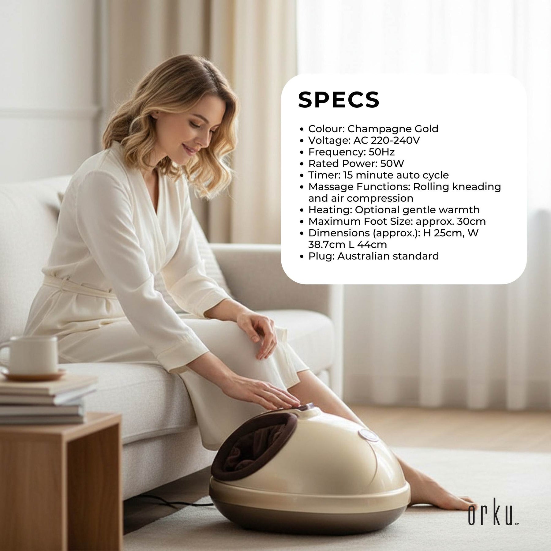 Orku 3D Shiatsu Foot Massager Machine with Heat Kneading Air Compression Champagne Gold - SuperSaverAU - view 7