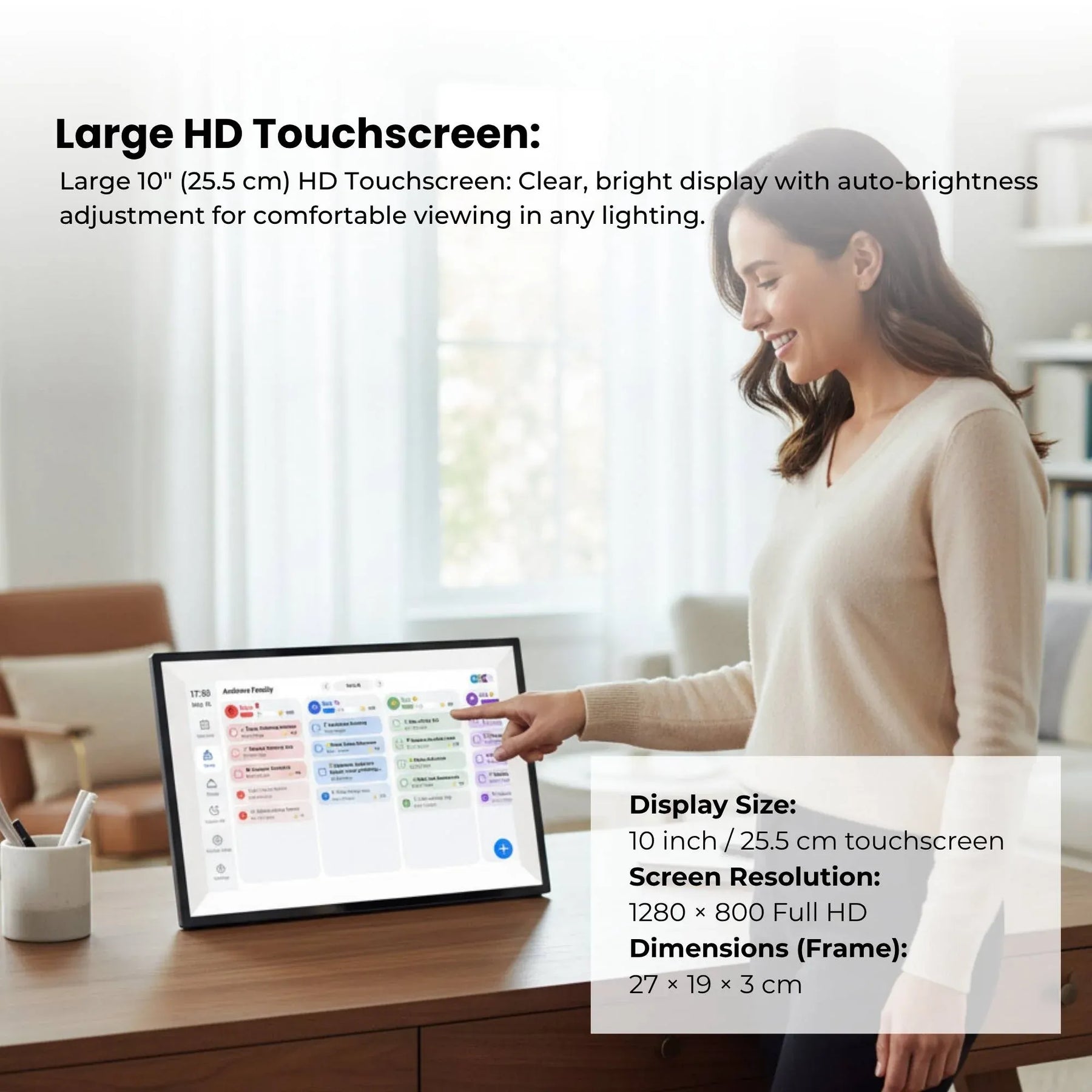 Kitchee 10 Inch Digital Calendar Smart Family Planner – Black HD Touchscreen Organiser