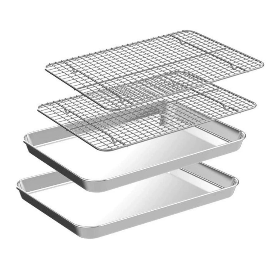 Kitchee 40.5x30.5cm Oven Baking Tray + Cooling Rack 4 Piece Stainless Steel Set - SuperSaverAU - view 1