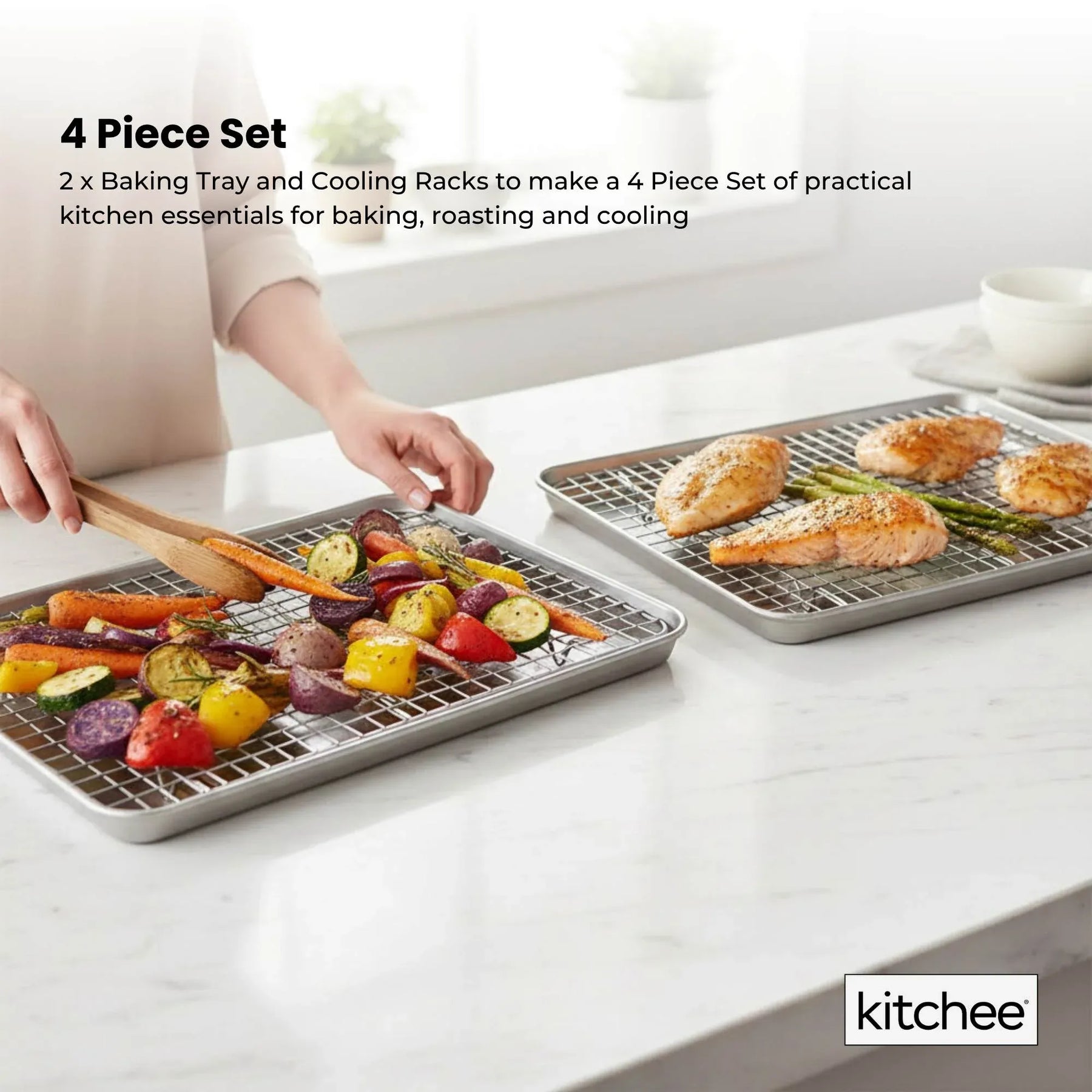 Kitchee 40.5x30.5cm Oven Baking Tray + Cooling Rack 4 Piece Stainless Steel Set - SuperSaverAU - view 3