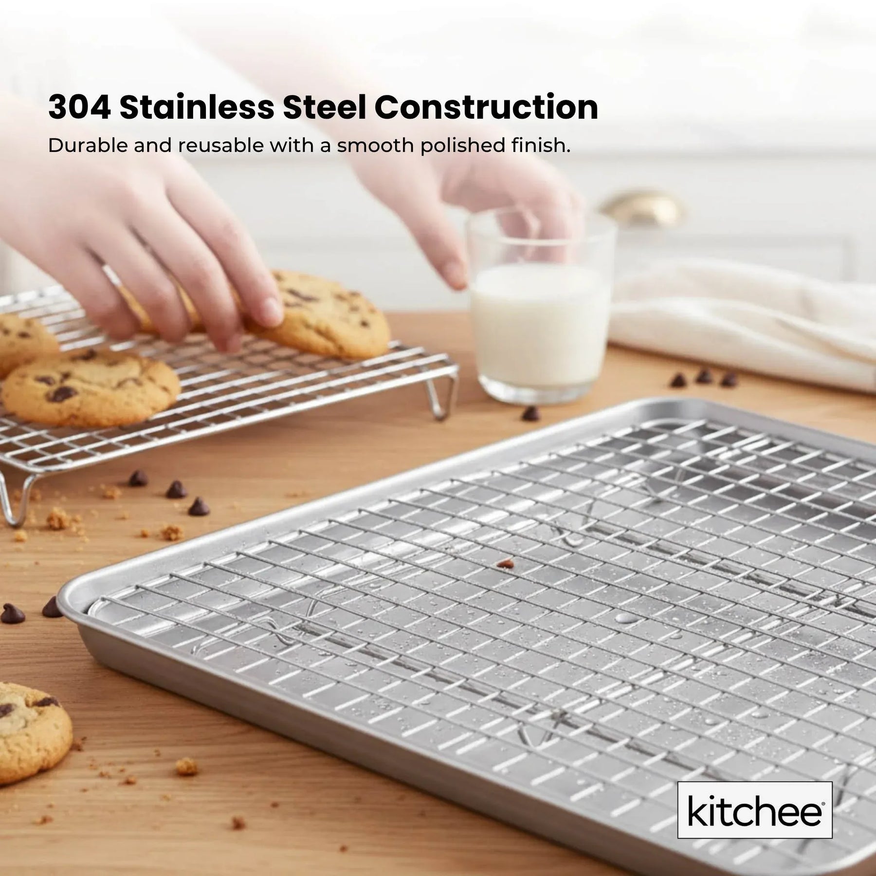 Kitchee 40.5x30.5cm Oven Baking Tray + Cooling Rack 4 Piece Stainless Steel Set - SuperSaverAU - view 4