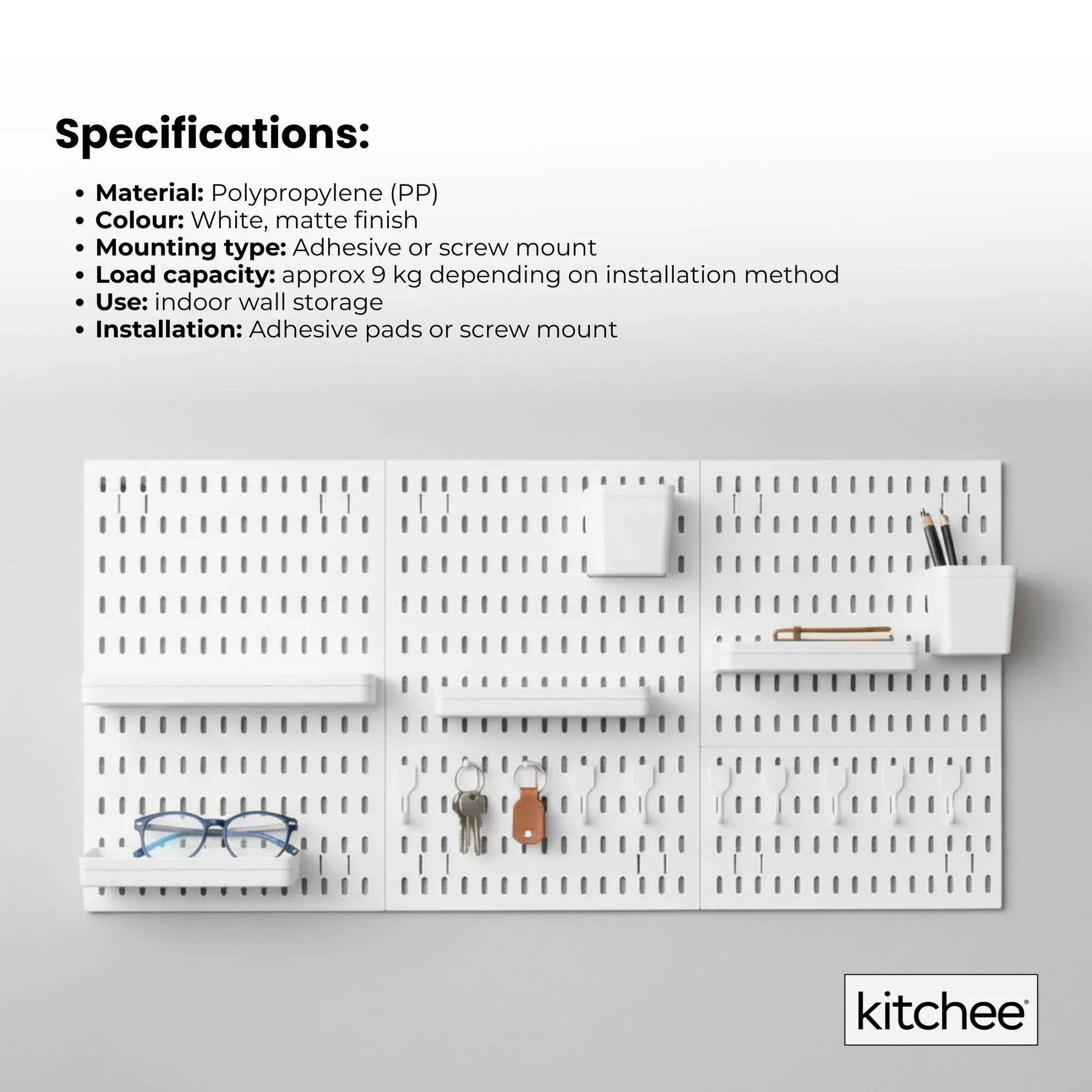 Kitchee Pegboard Wall Organiser Storage Kit 18 Hook and Basket Accessories White - SuperSaverAU - view 7