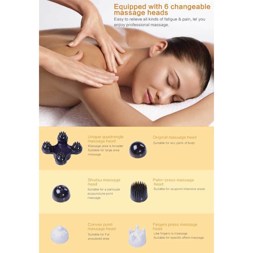 Champagne Handheld Full Body Massager with 6 Adjustable Heads and Vibration Speed Control - SuperSaverAU - view 7