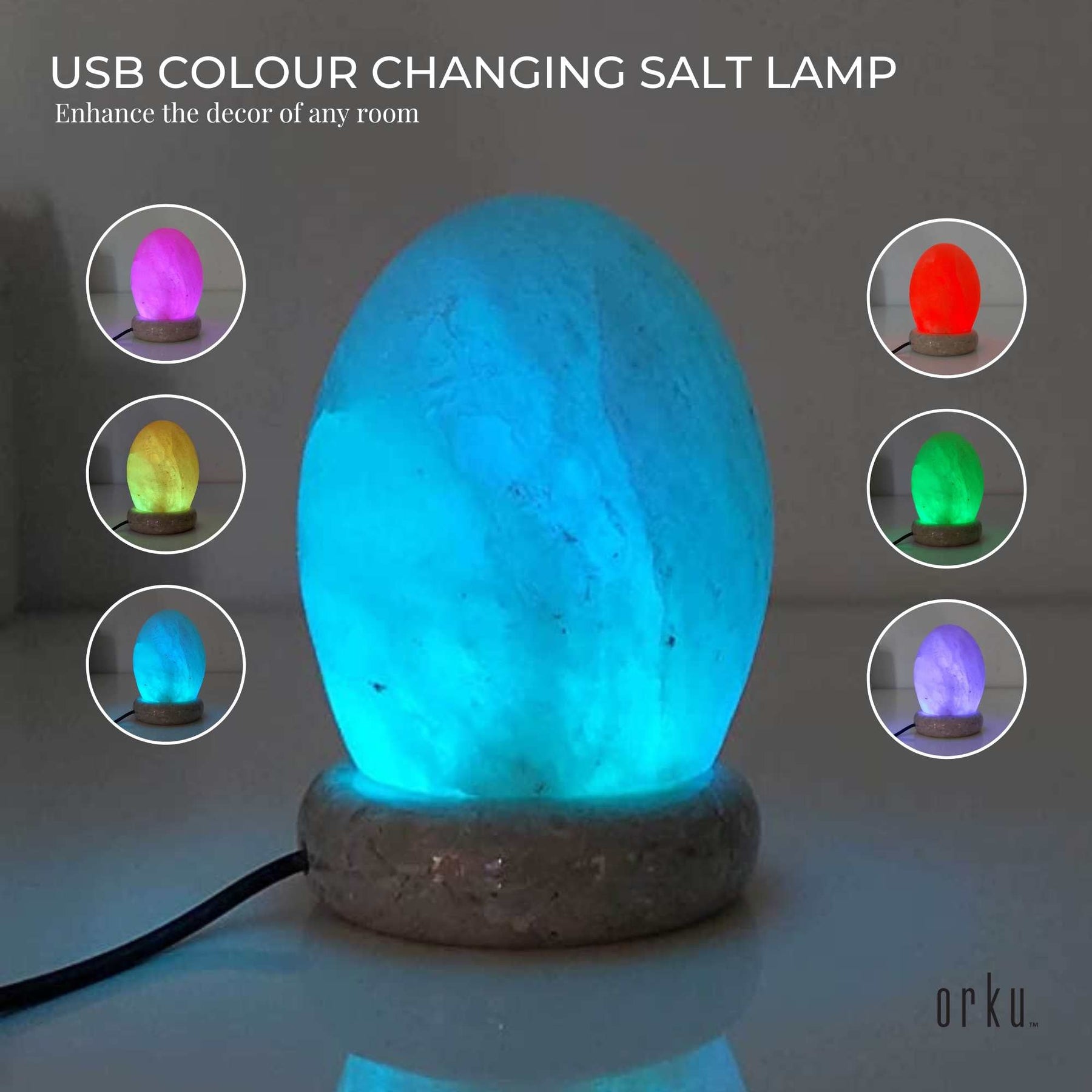 Premium Himalayan Pink Salt Lamp with Colour Changing LED - Egg Shape USB