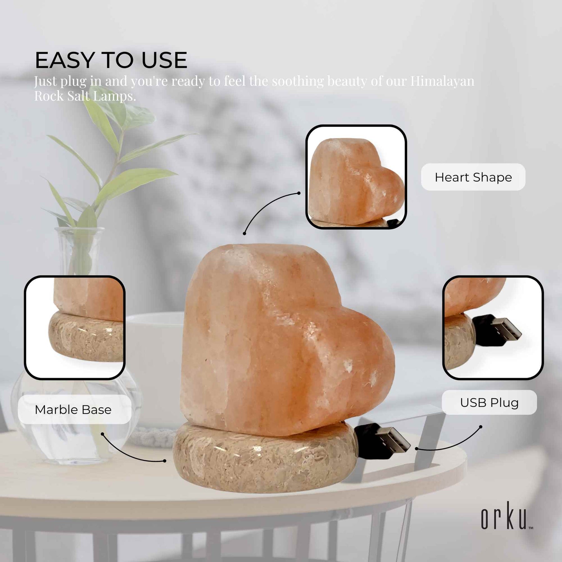 Premium Himalayan Pink Salt Lamp with Colour Changing LED - Heart USB