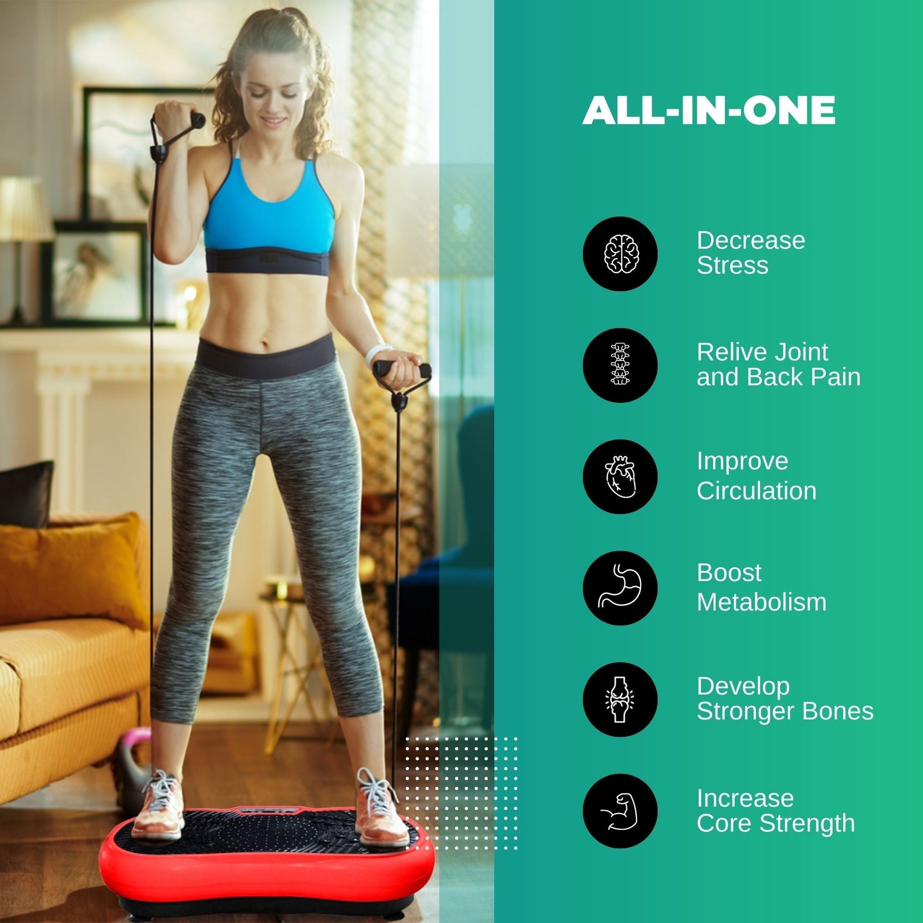 Social Hike Red Vibration Machine Platform - Exercise Plate Whole Body Workout - SuperSaverAU - view 8