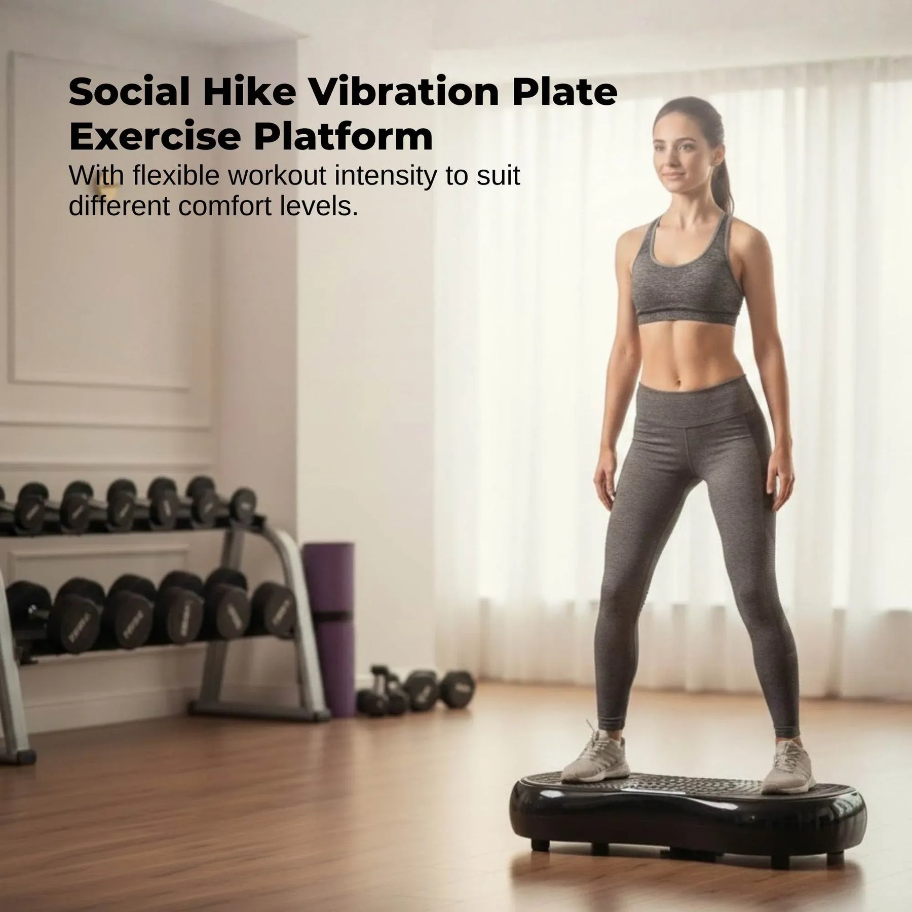 Social Hike Vibration Plate Machine with Remote & Resistance Bands - Black, 68cm