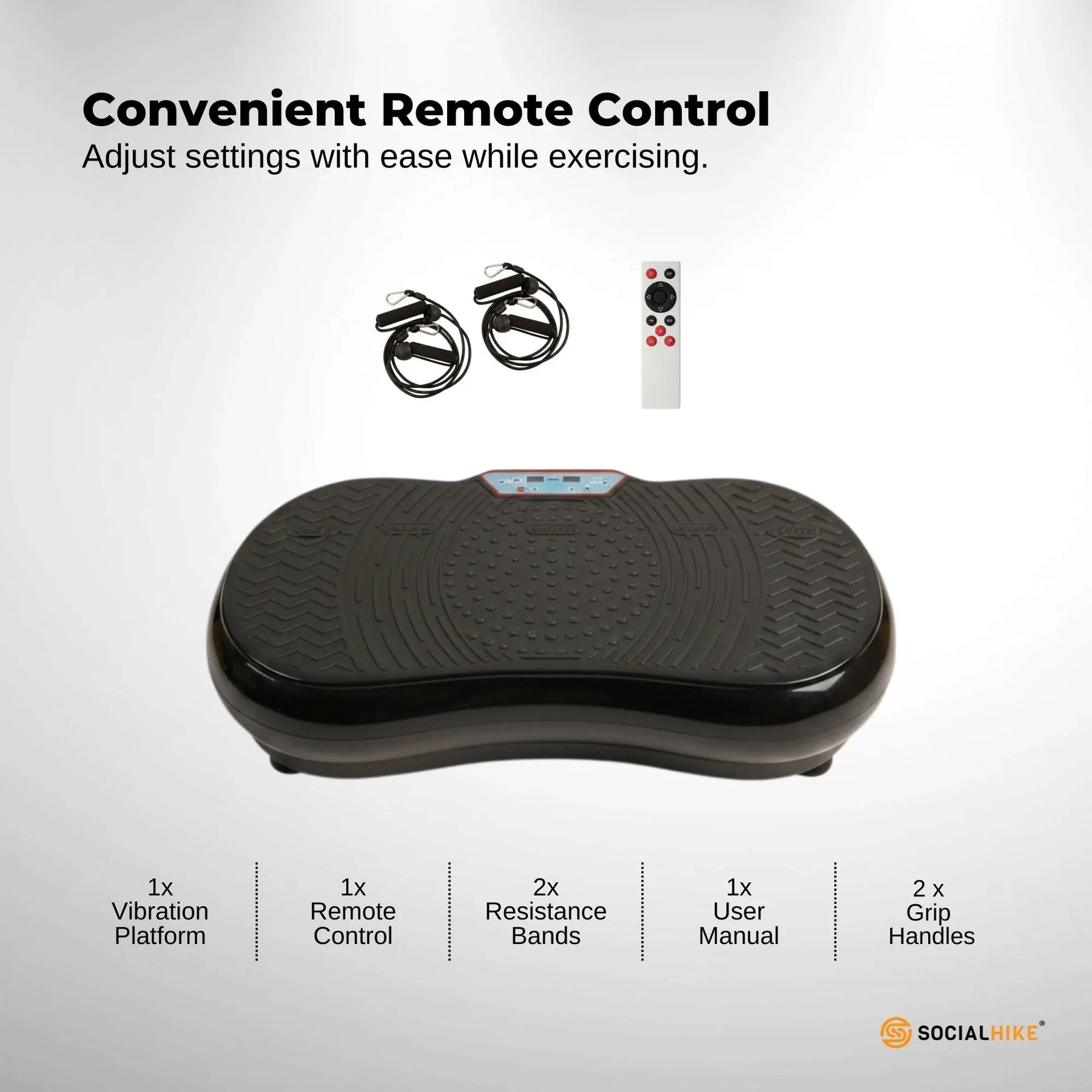Social Hike Vibration Plate Machine with Remote & Resistance Bands - Black, 68cm