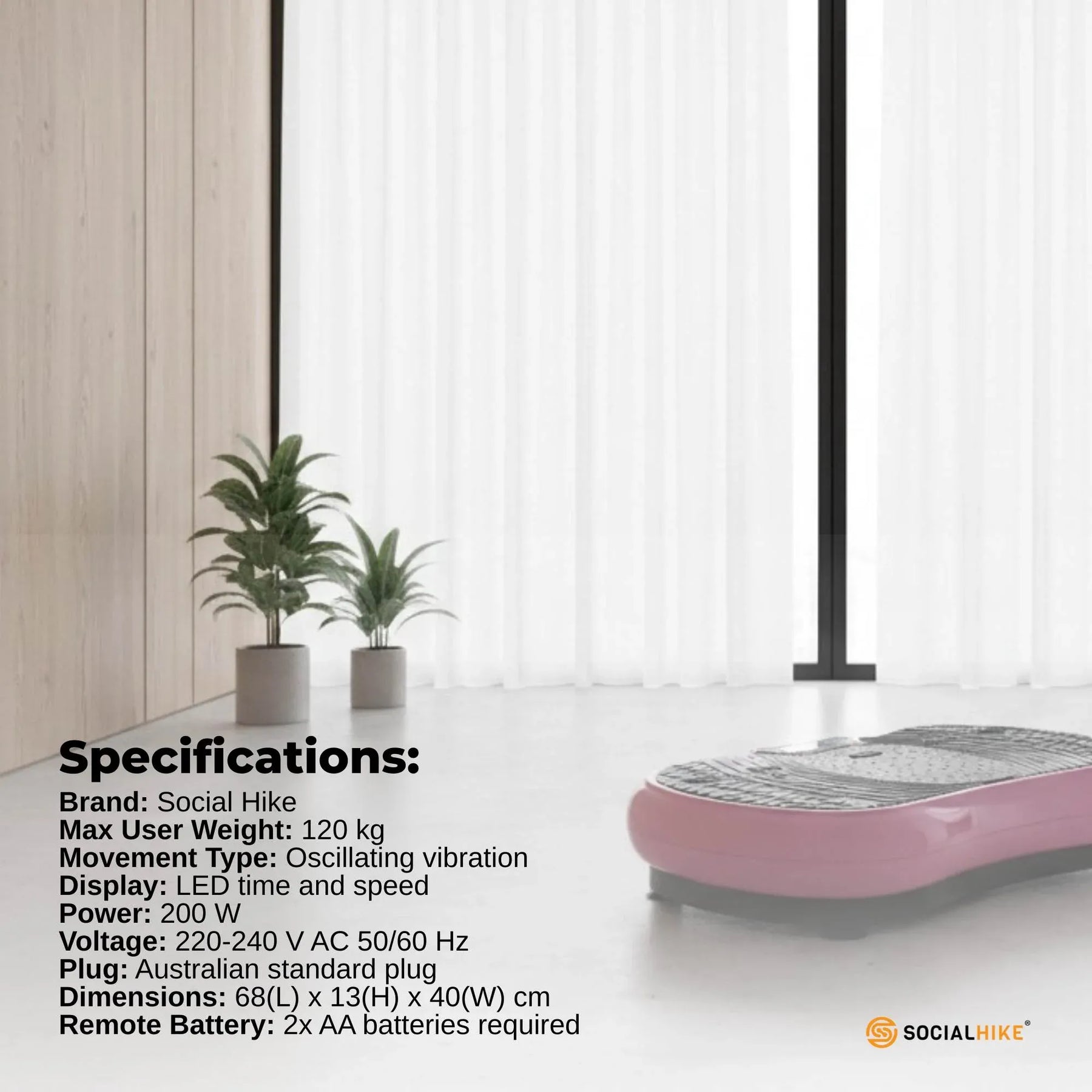 Social Hike Pink Vibration Machine Platform - Exercise Plate - Whole Body Workout