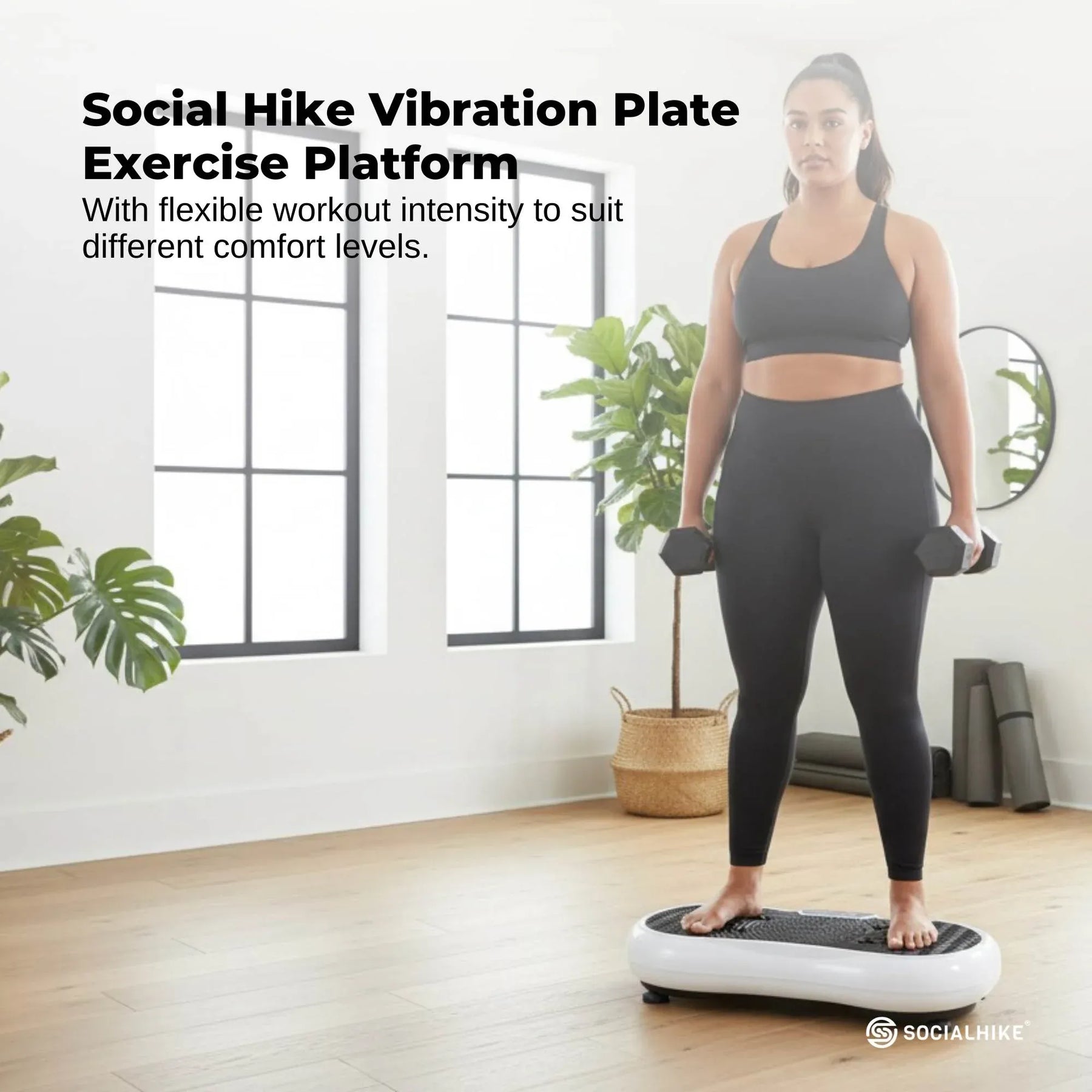 Social Hike Vibration Plate Machine with Remote & Resistance Bands - White, 68cm