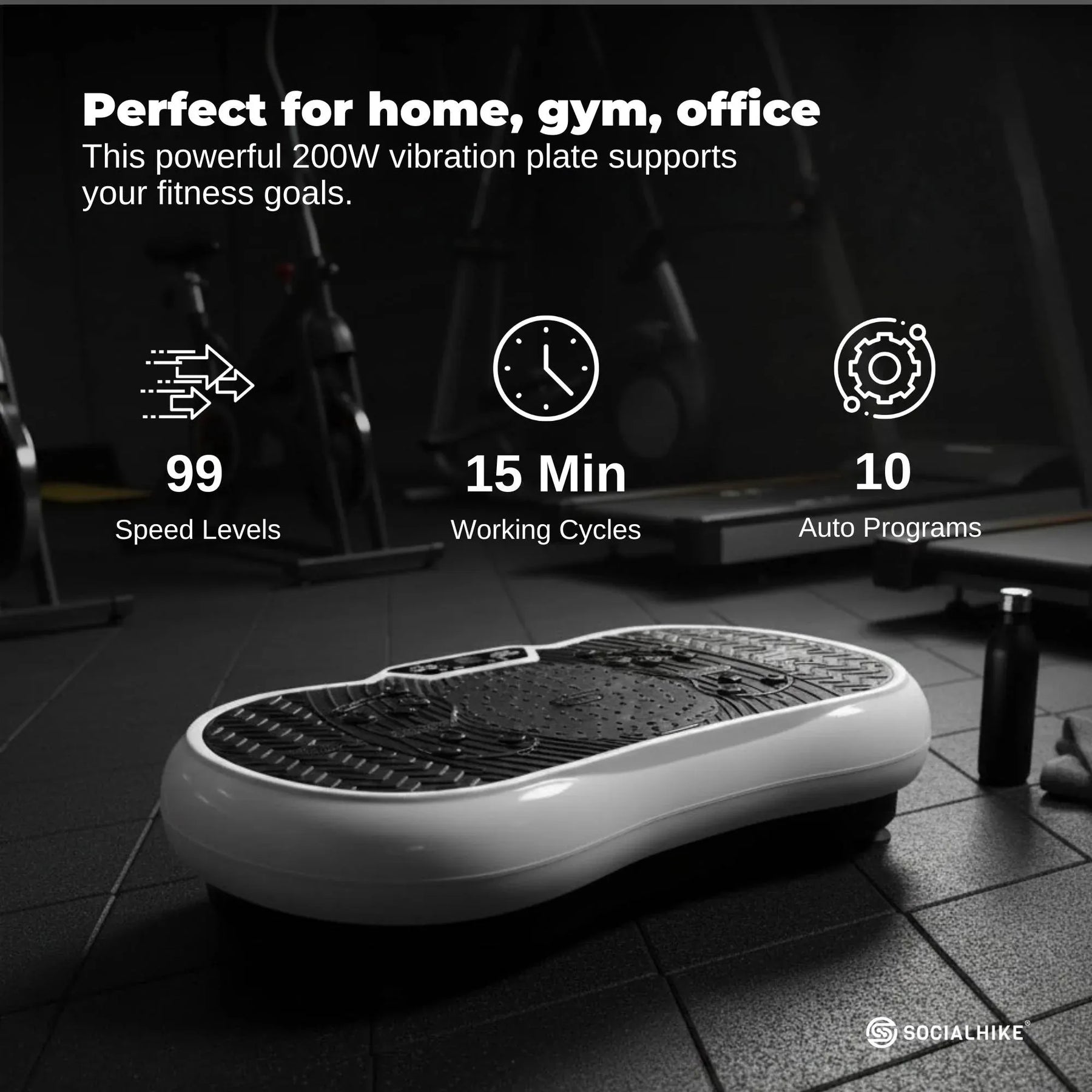 Social Hike Vibration Plate Machine with Remote & Resistance Bands - White, 68cm