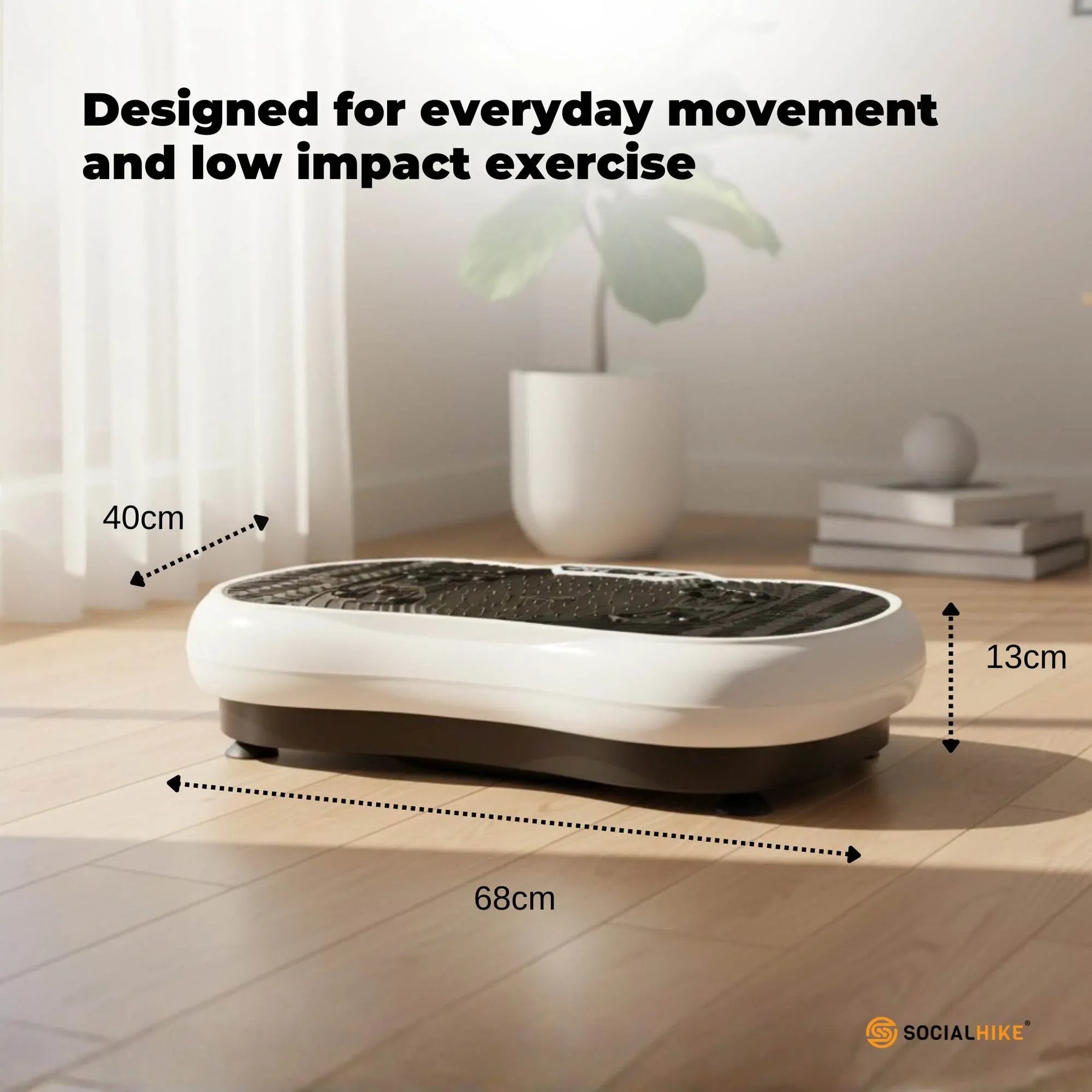 Social Hike Vibration Plate Machine with Remote & Resistance Bands - White, 68cm