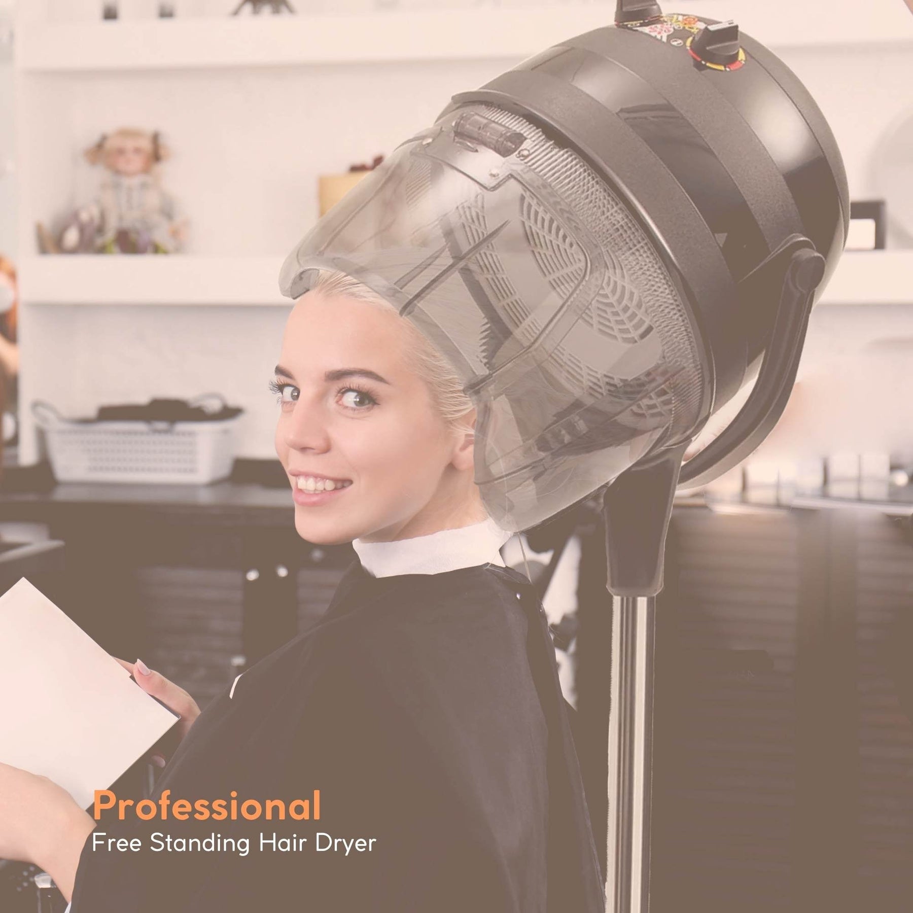 Ellie & Ruby Adjustable Free Standing Salon Hair Dryer Hood 1000W with Timer and Thermostat - SuperSaverAU - view 2