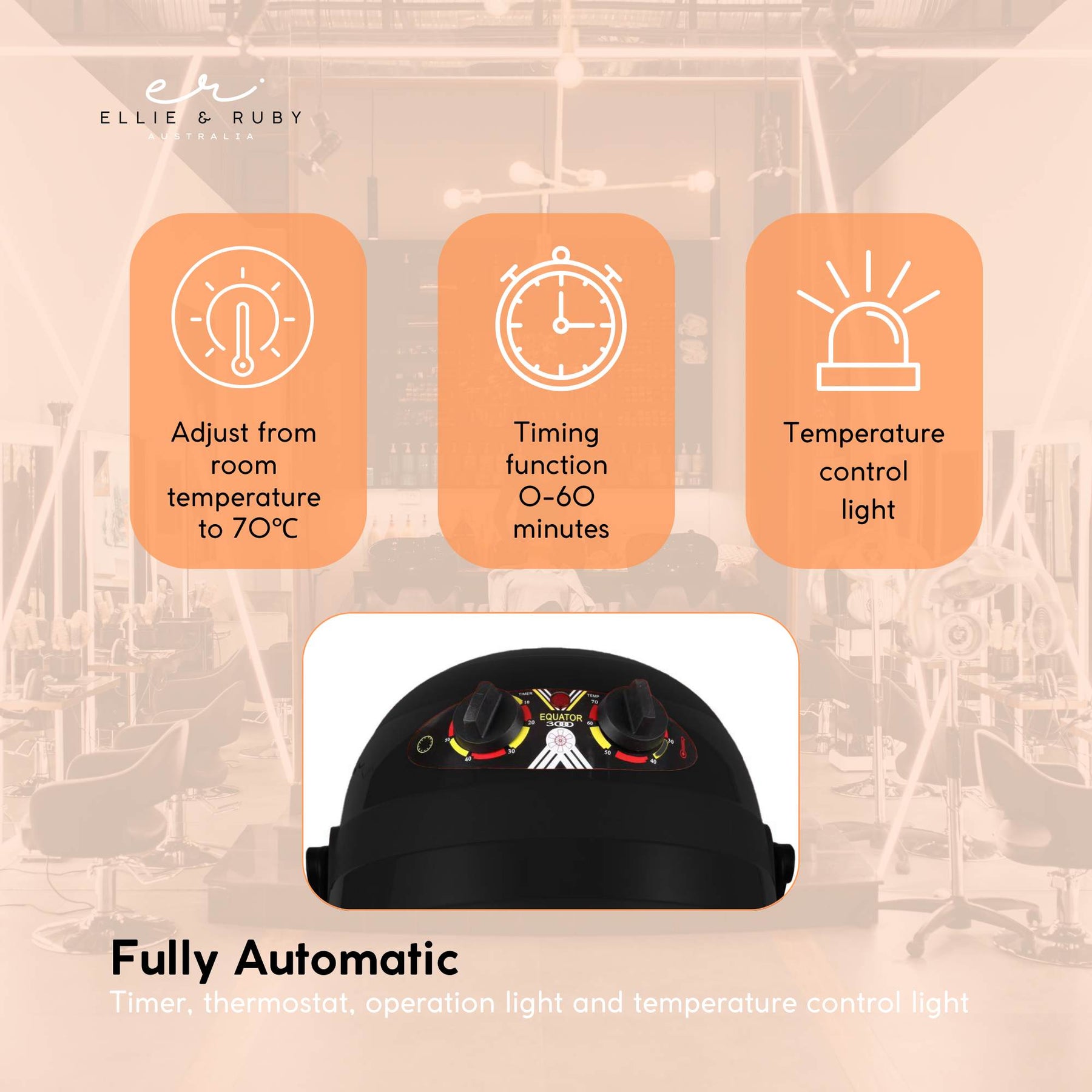Ellie & Ruby Adjustable Free Standing Salon Hair Dryer Hood 1000W with Timer and Thermostat - SuperSaverAU - view 6