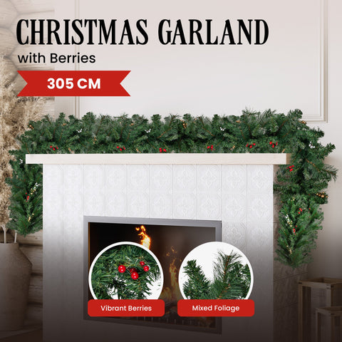 Christabelle 3.05m Christmas Garland with Berries Pine Tree Decoration Ornament - SuperSaverAU - view 1