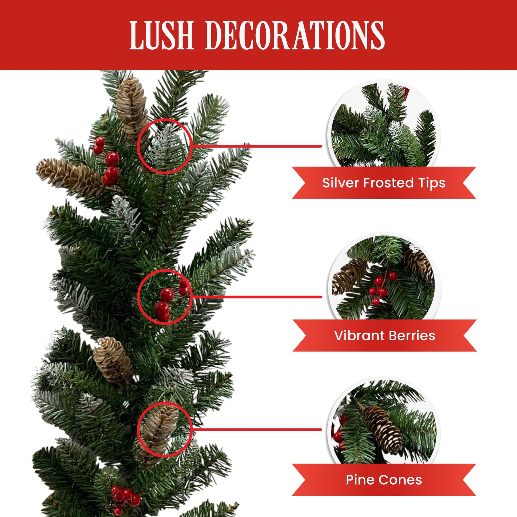 Christabelle 2.7m Christmas Garland with Pine Cones & Berries Pine Tree Decoration Ornament - SuperSaverAU - view 2