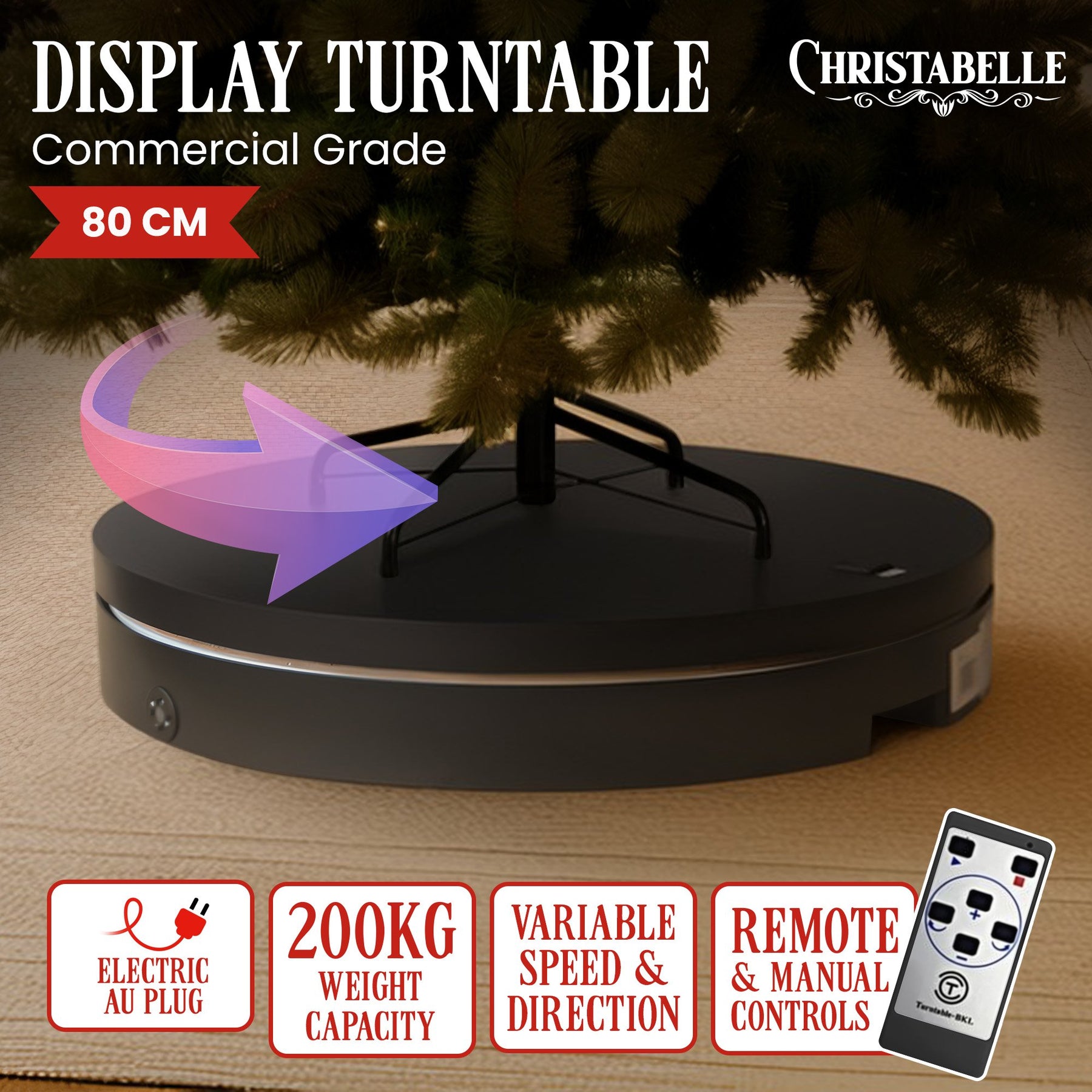 Christabelle 80cm 200kg Commercial Electric Display Turntable Power Outlet Black - SuperSaverAU - view 1