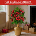 Christabelle 36cm Christmas Tabletop Topiary Tree Pre-Decorated Berries, Baubles & Pine Cones Gold Pot Twisted Stem Festive Decoration - SuperSaverAU - view 2