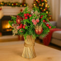 Christabelle 33cm Christmas Bouquet Pre-Decorated Holiday Floral Arrangement with Berries, Baubles & Pine Cones Festive Tabletop Centrepiece Decoration - SuperSaverAU - view 4