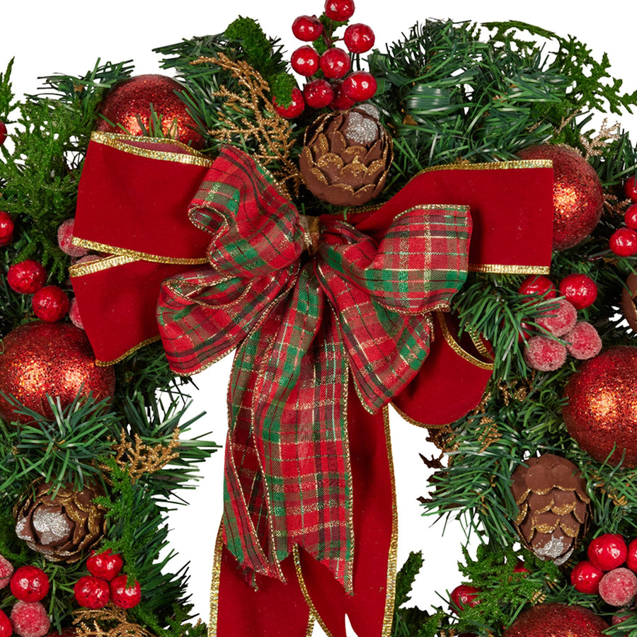 Christabelle Stunning 71cm Christmas Wreath Lush Red Baubles Berries Pine Cones and Bow Front Door Decoration - SuperSaverAU - view 1