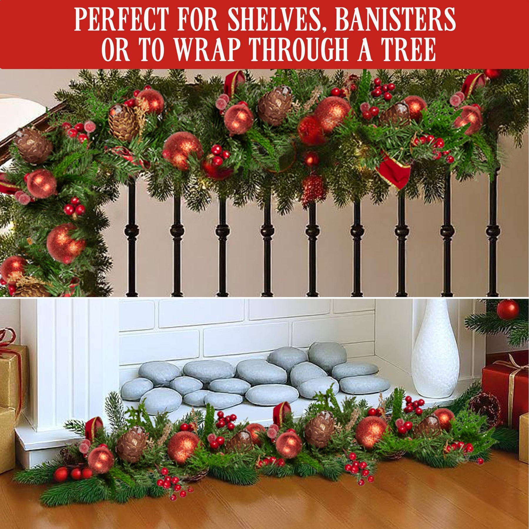 Christabelle 1.85m Christmas Garland with Red Berries Pine Cones Baubles Bows Tree Decoration Ornament - SuperSaverAU - view 5