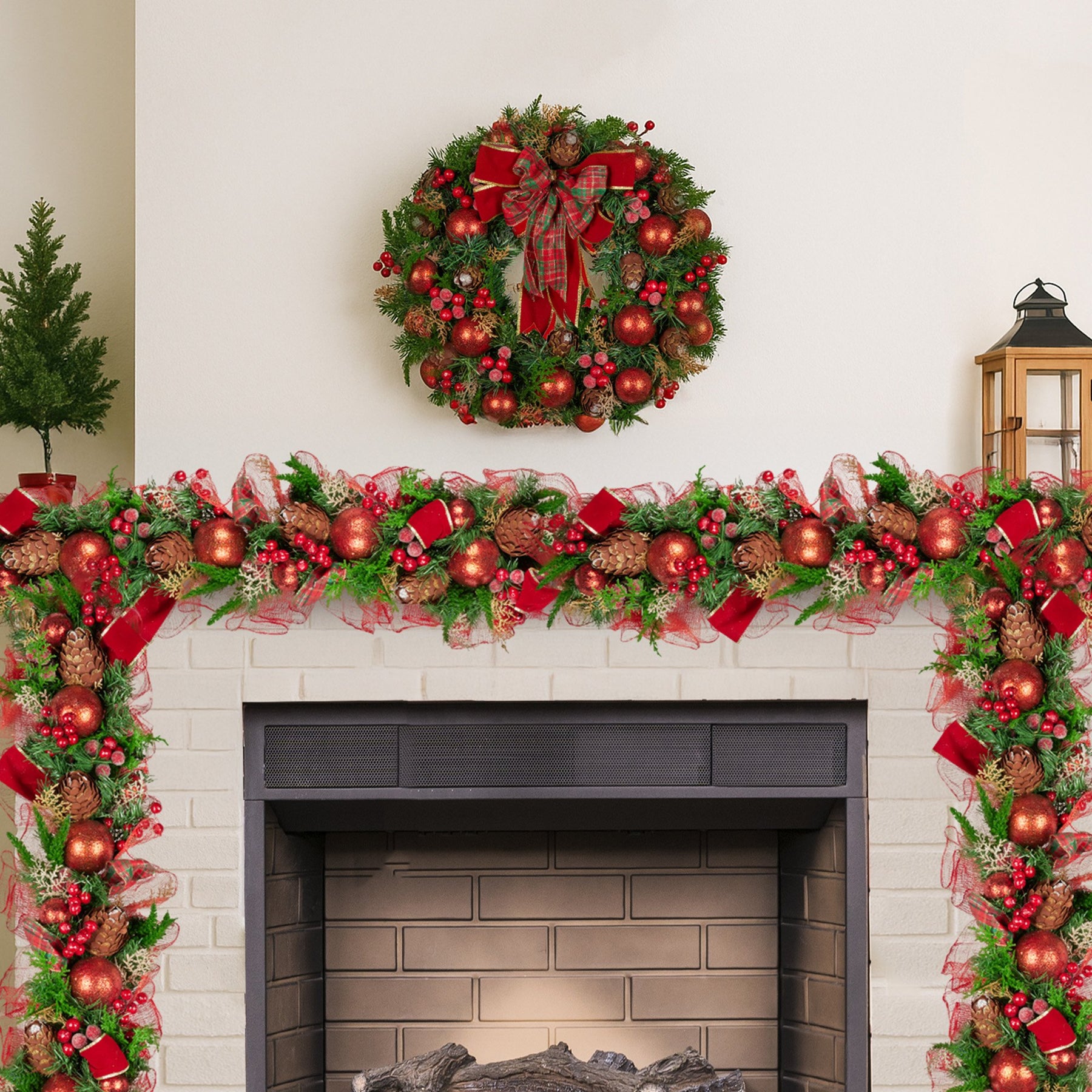 Christabelle 1m Christmas Garland with Red Berries & Pine Cones Baubles Berries Tree Decoration Ornament Red Green - SuperSaverAU - view 4