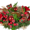 Christabelle 26cm Christmas Centrepiece Lush Green Holiday Display w/Red Berries & Hurricane Candle Holder Pre-decorated for Dining Table Console - SuperSaverAU - view 2