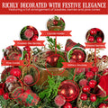 Christabelle 26cm Christmas Centrepiece Lush Green Holiday Display w/Red Berries & Hurricane Candle Holder Pre-decorated for Dining Table Console - SuperSaverAU - view 3