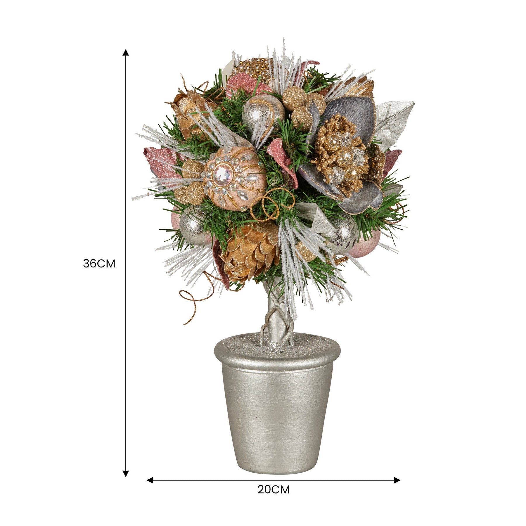 Christabelle 36cm Christmas Tabletop Topiary Tree Jewelled Baubles, Berries, Flowers and Pine Cones Festive Decoration - SuperSaverAU - view 1